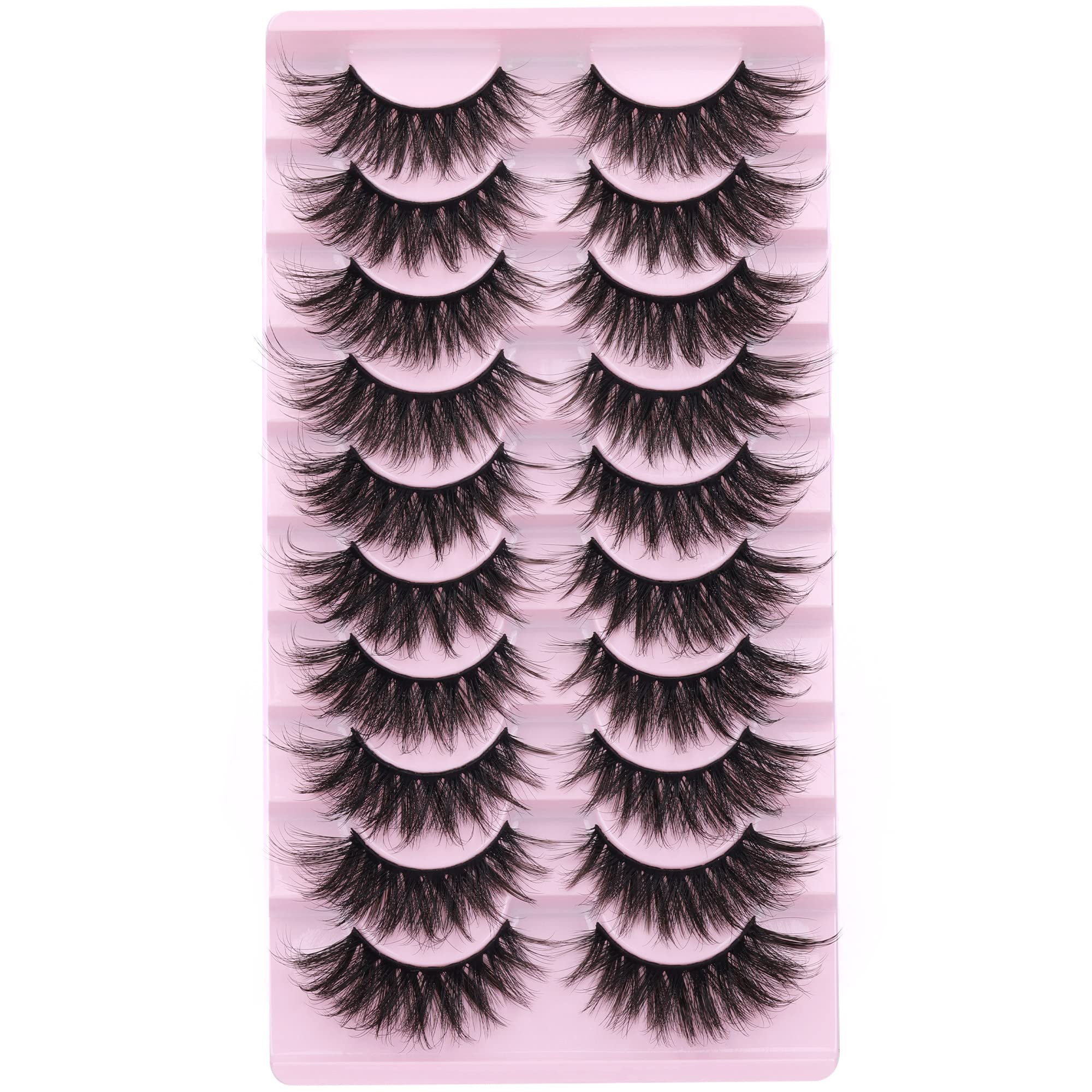 False Eyelashes 10 Pairs Manga Lashes Japanese Style Anime Thick Cosplay Lashes Natural Look 16MM Spiky 8D Wispy Faux Mink Lashes Full Strip Doll Lashes by FANXITON
