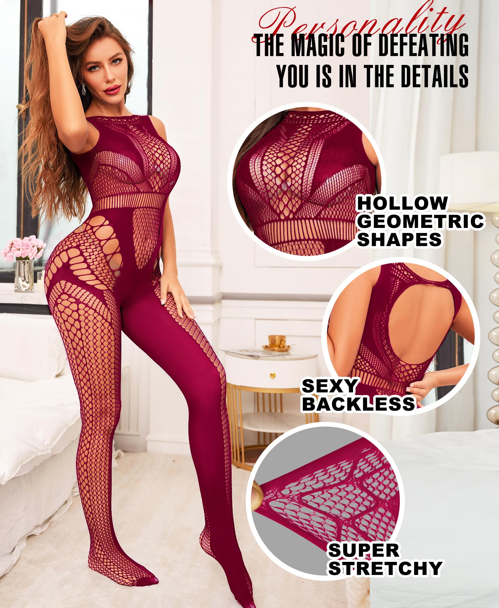 RSLOVE Sexy Lingerie Exotic Bodystocking - Fishnet Cut Out Lingerie Mesh Bodysuit One Piece Babydoll Rave Outfits