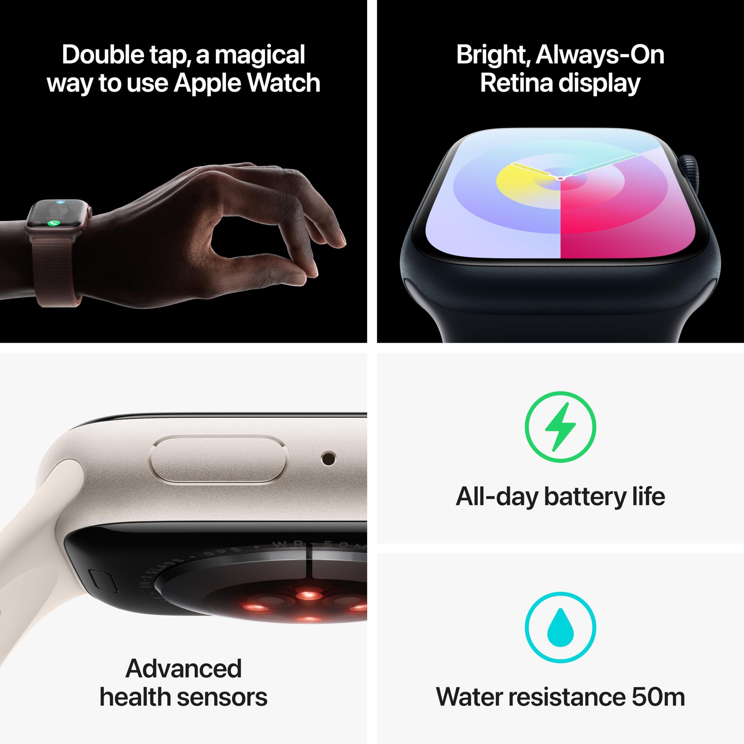 Apple Watch Series 9 [GPS 41mm] Smartwatch with  One Size. Fitness Tracker, ECG Apps, Always-On Retina Display, Carbon Neutral - Image 5