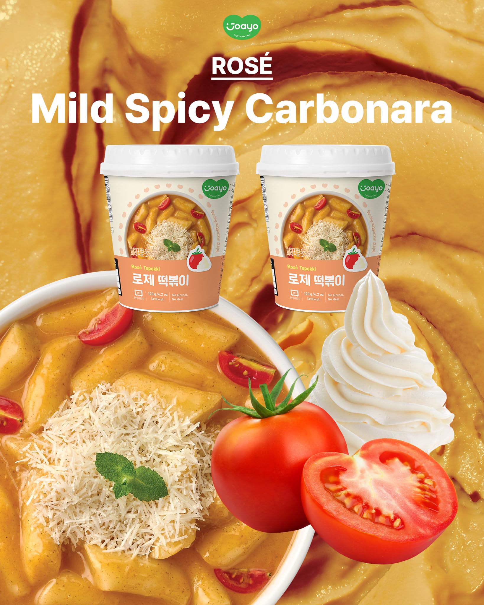 JOAYO Rose Tteokbokki Rice Cakes w/Spicy & Creamy Carbonara Flavored Sauce [2-PACK] Korean Street Food Easy K-Food Instant Microwavable Snack