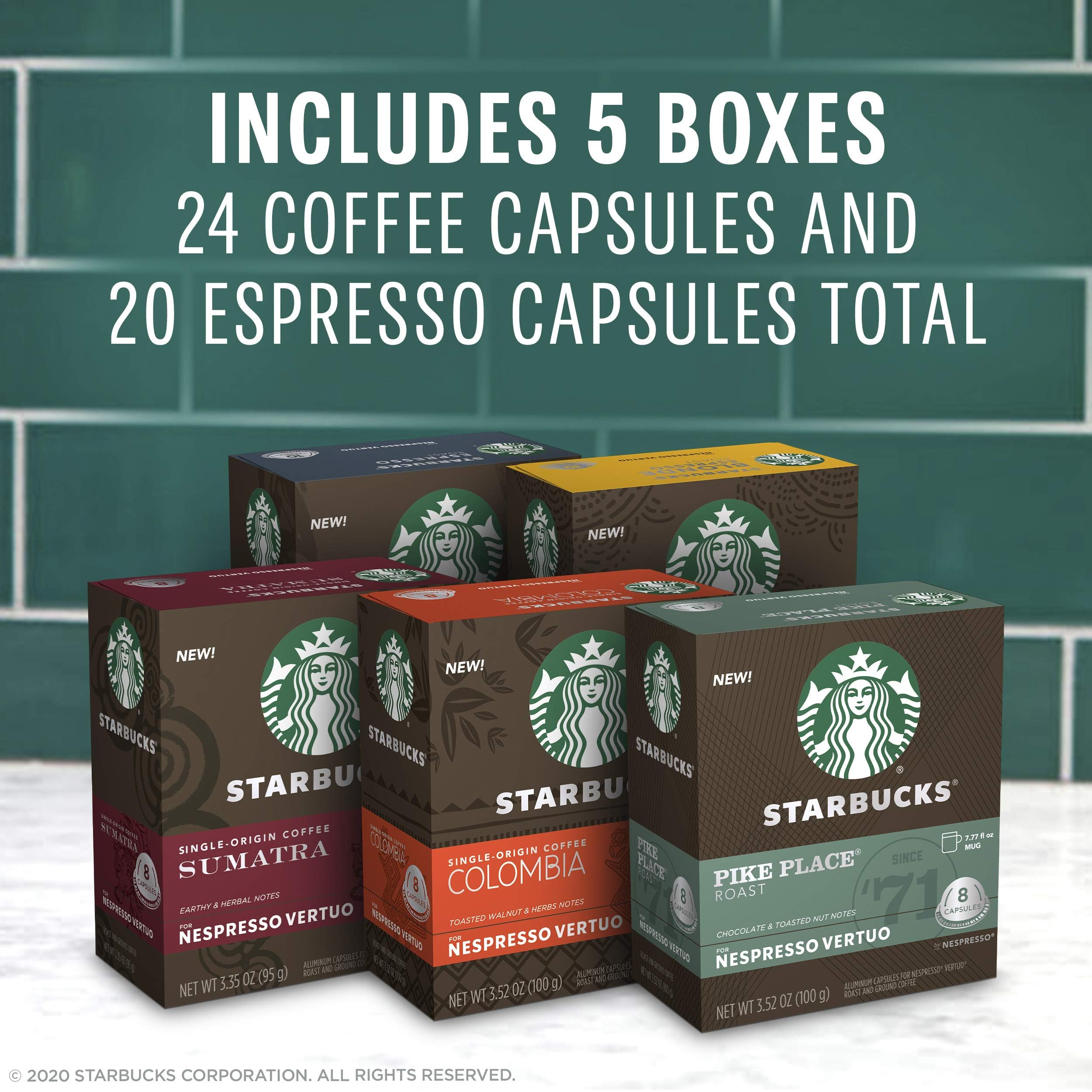 Starbucks by Nespresso Vertuo, Favorite Variety Pack Coffee & Espresso, 44-count Coffee and Espresso Pods, Brews 7.8 oz and 1.35 oz.: Starbucks by Nespresso Vertuo, Favorite Variety Pack Coffee & Espresso, 44-count Coffee and Espresso Pods, Brews 7.8 oz and 1.35 oz.