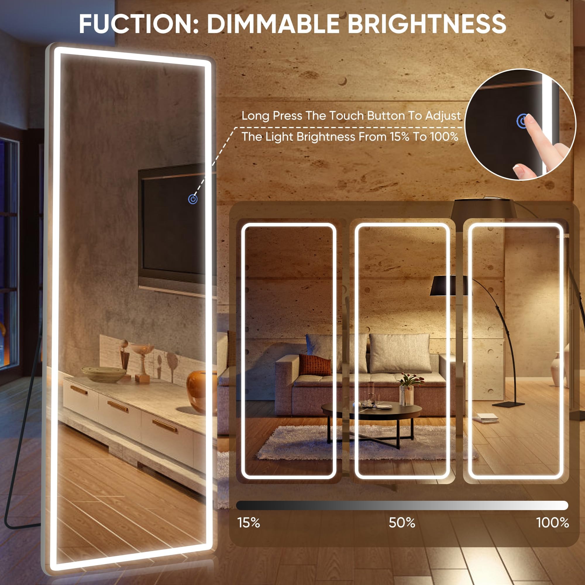 Antok LED Full Length Mirror, 71" x 28" Lighted Floor Standing LED Mirror Full Length,Hanging Mirrors with Stand Free Standing Floor Mirrors for Bedroom (Rect) - Image 7
