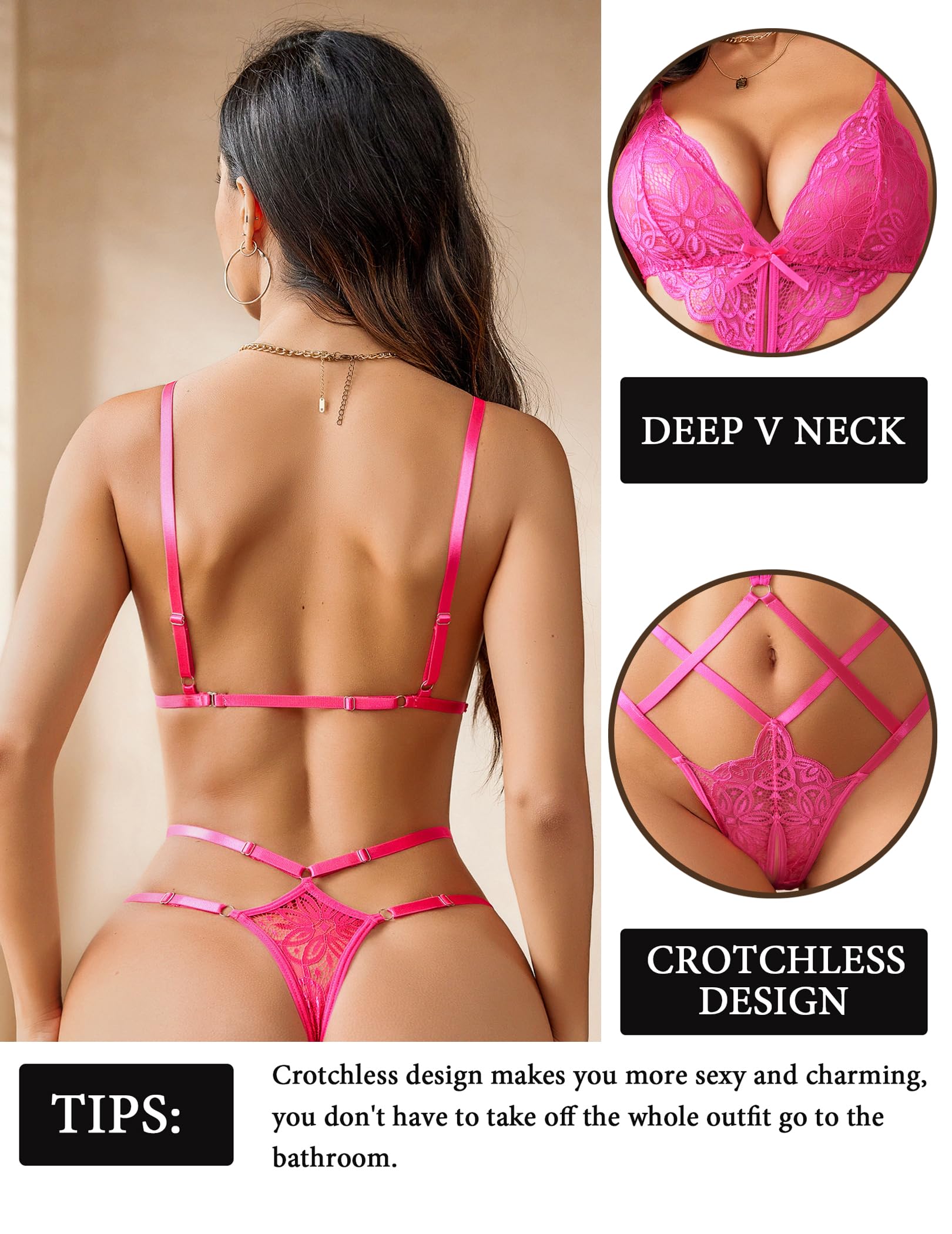 Avidlove Women Lingeries Deep V Teddy Lingerie Sexy Lace Bodysuit Cut Out One Piece Mini Babydoll thumbnail 3