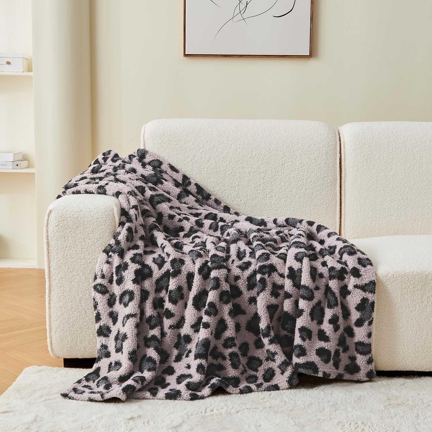 Qeils Checkered Blanket Microfiber Super Soft Knit Forest Green Throw Blanket for Couch, Sofa, Chair, Bed, Camping, Lightweight Travel Bed Blanket - 60"*80": 60*80 Grey Leopard Print