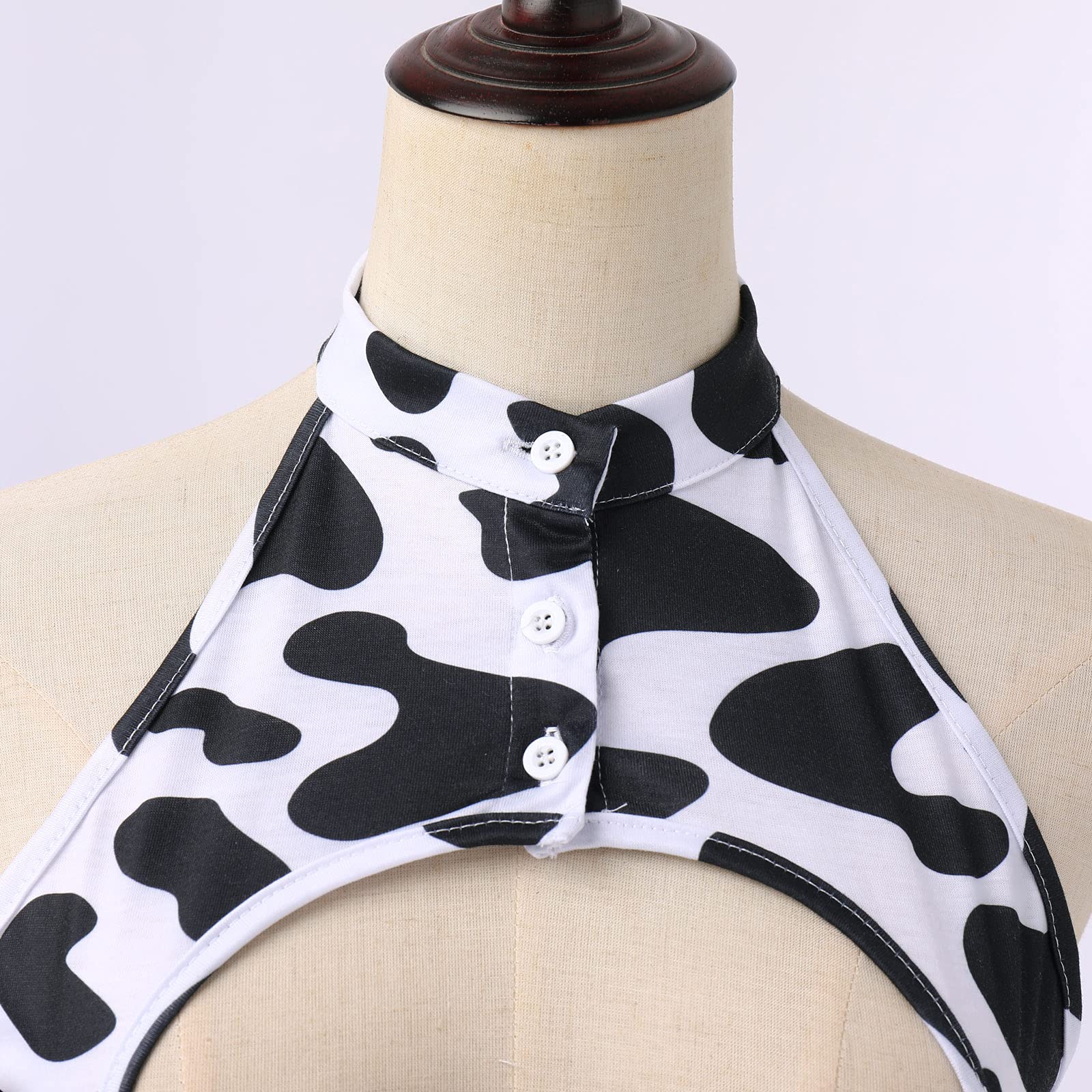 FYMNSI Women Sexy Milk Cow Lingerie Set Anime Maid Cosplay Costume Mini Bikini Bra Bodysuit with Bell Choker Stockings Outfit: One Size Cow Bodysuit Skirt