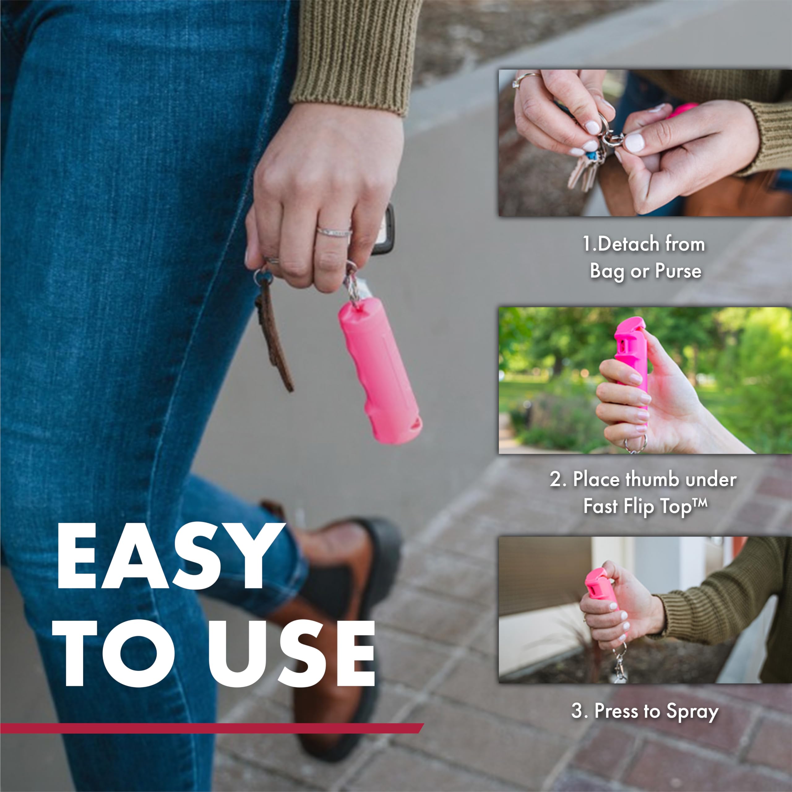 SABRE Pepper Spray & 2-in-1 Stun Gun with Flashlight, Self Defense Kit, Fast Flip Top Safety, Finger Grip for Better & Faster Aim, Painful 1.60 µC Charge, 120 Lumen LED Light, Rechargeable, 0.54 fl oz: Pink