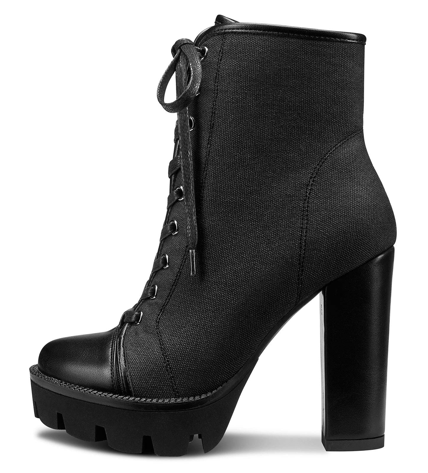 Castamere Womens High Heel Platform Lace Up Booties Chunky Heel Ankle Boots With Zipper Round Toe 12CM Heels: 12 Black