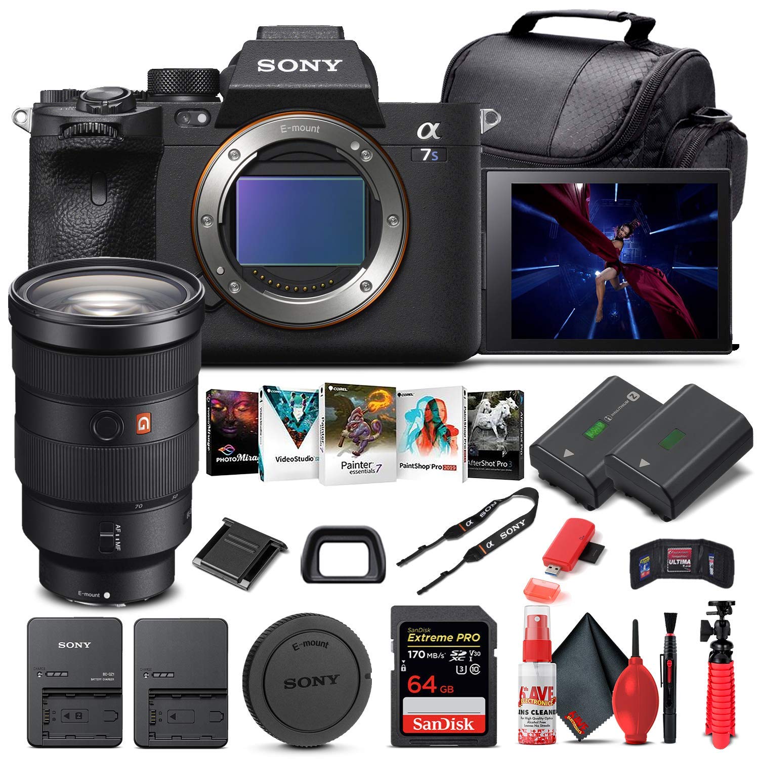 Sony Alpha a7S III Mirrorless Digital Camera (Body Only) (ILCE7SM3/B) + Sony FE 24-70mm Lens + 64GB Memory Card + NP-FZ-100 Battery + Corel Photo Software + Case + External Charger + More (Renewed)