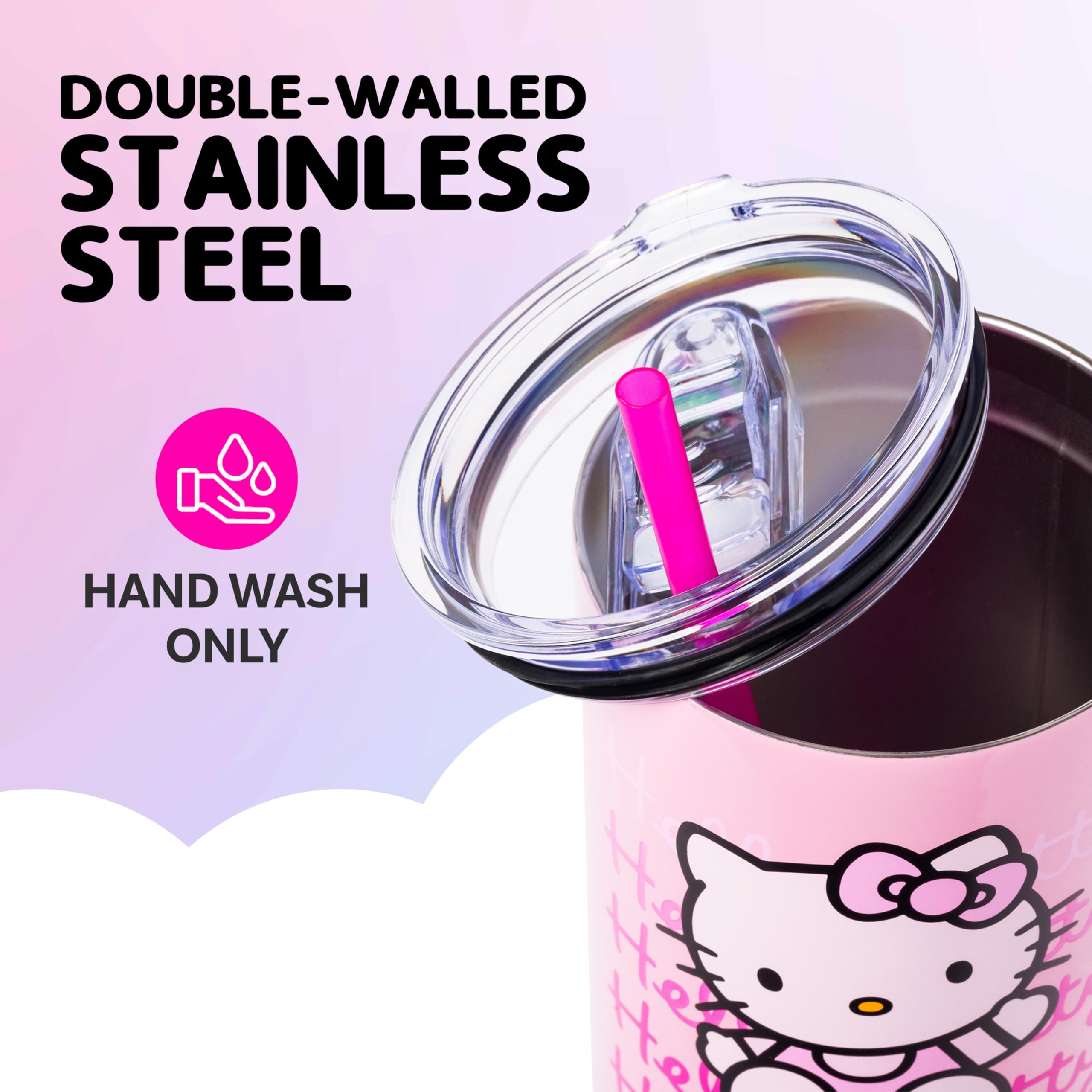 Silver Buffalo Sanrio Hello Kitty Waving Stainless Steel Tumbler with Handle and Straw, Fits in Standard Cup Holder, 40 Ounces