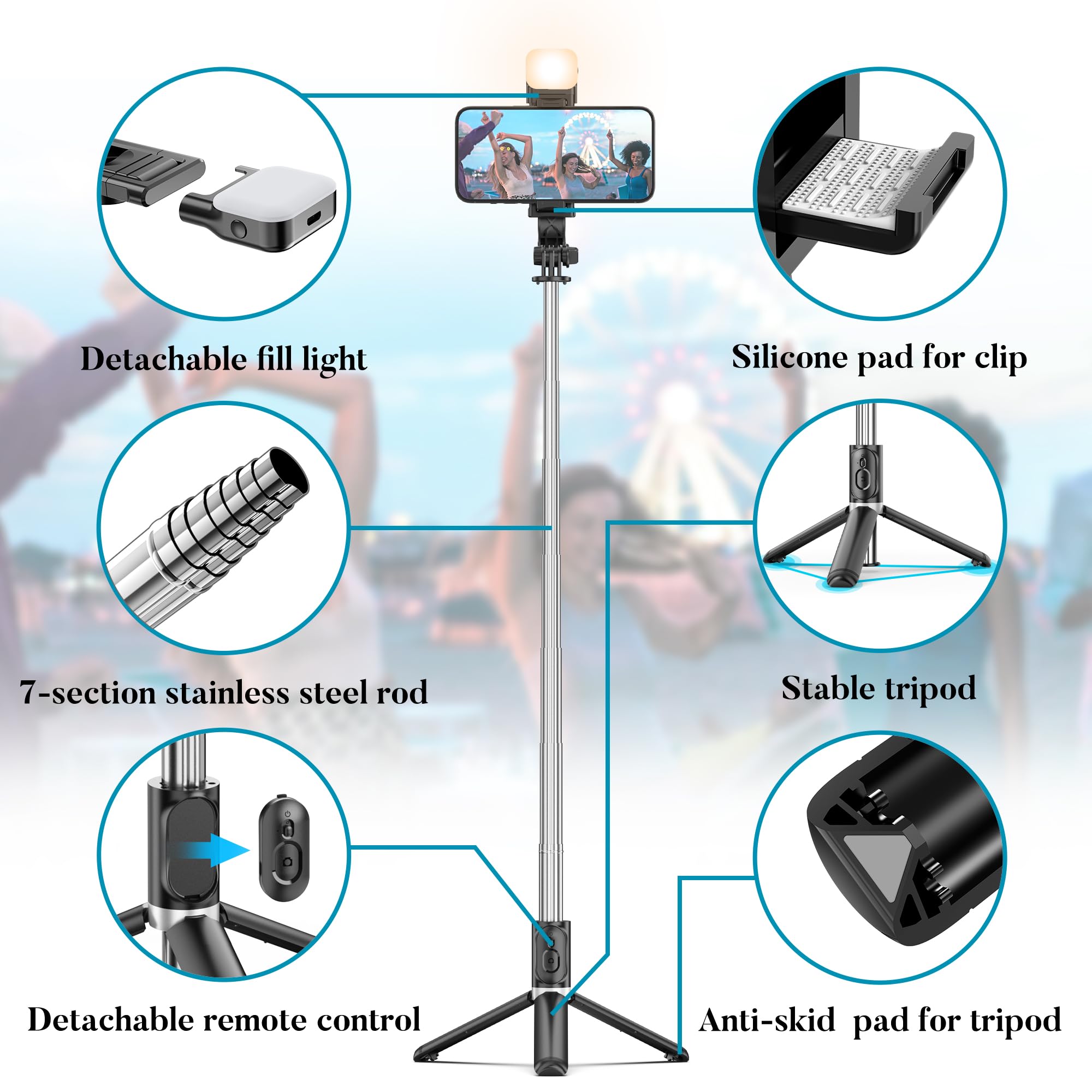 Selfie Stick Tripod, All in One Extendable & Portable iPhone Tripod Selfie Stick with Wireless Remote Compatible with iPhone 16 15 14 13 12 11 pro Xs Max 8 7, Galaxy Note10/S20/S10/OnePlus 9/9 PRO etc