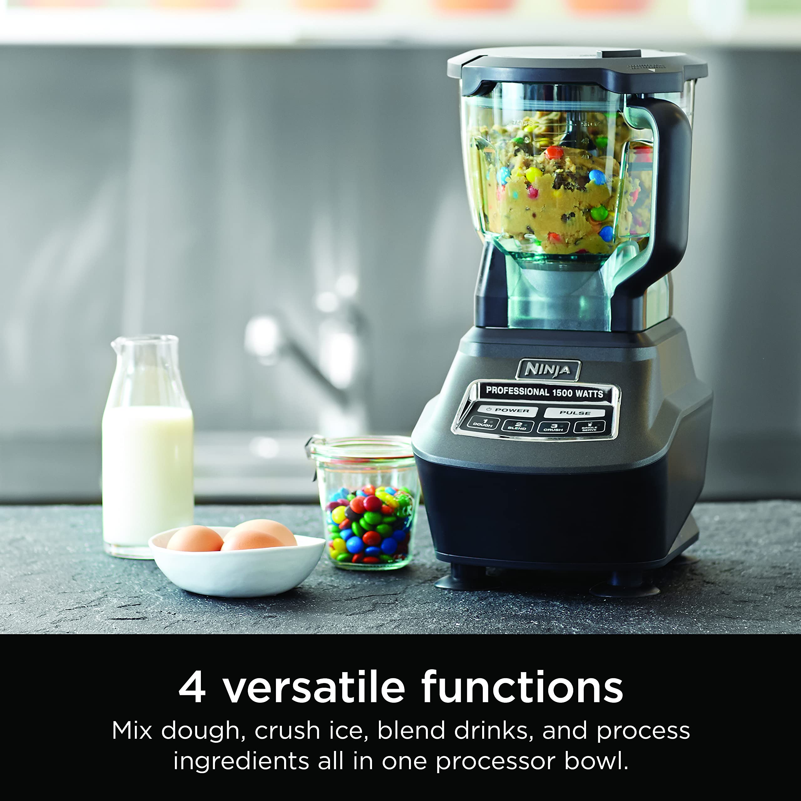 Ninja Mega Kitchen System, 1500W, 72 oz. Full-Size Blender & 8-Cup Food Processor with (2) 16 oz. To-Go Cups, Total Crushing Technology - Smoothies, Ice Crushing, Purees, Dough & More, Black, BL770: Pitcher+Bowl+(1) 16-oz. Cup