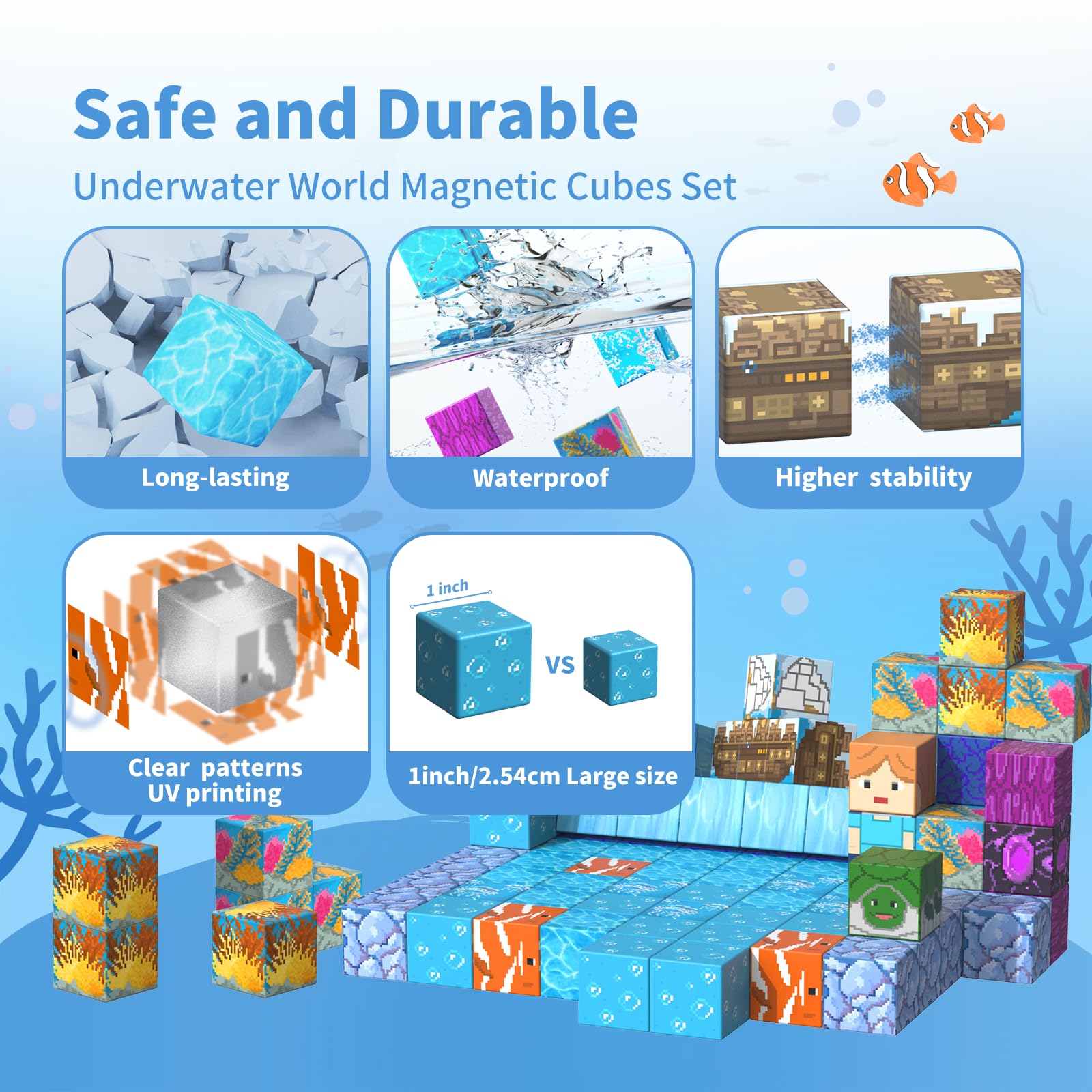 tinytrek Magnetic Blocks-120PCS Ocean Quest Set，Magnetic Building Blocks Kids Toys for Ages 3 4 5 6 7 8 Birthday Gifts，STEM Montessori Sensory Toys for 3+ Years Old Boys & Girls