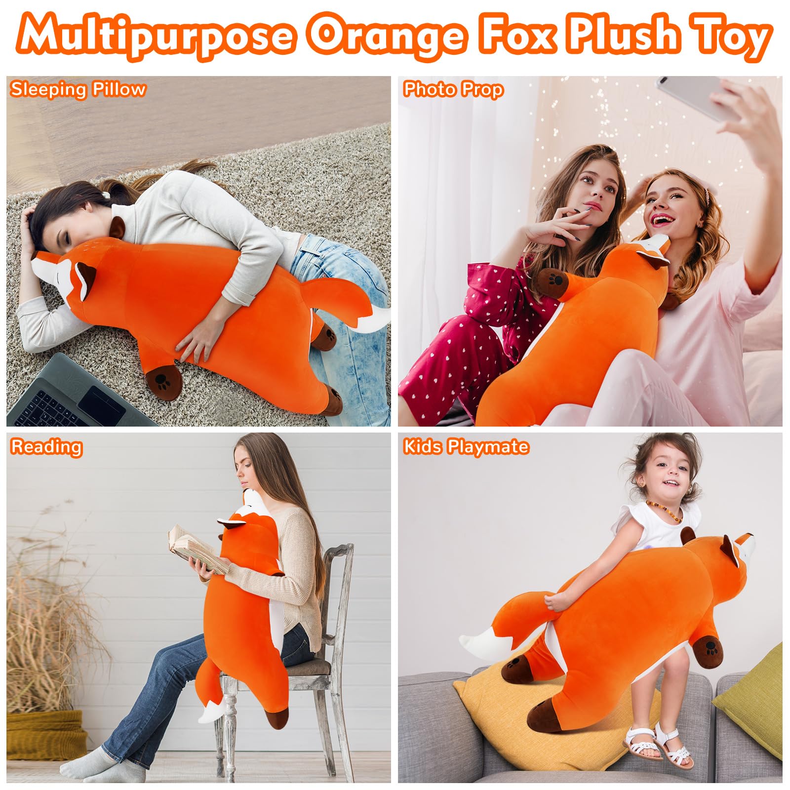 Auspicious beginning 30''  Stuffed Animal Plush Pillow, Huskies Anime Body Pillow, Kawaii Stuff Animal Plush Toy, Big Plushie Stuffed Dog Giant Plush Throw Pillow Gifts for Boys Girls: Orange Fox