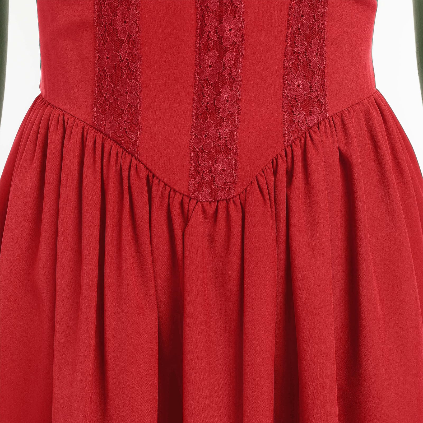 Women's Short Corset Sundress Boho Mini Dress Sleeveless Backless Low Cut Lace Dress Summer: Small Red