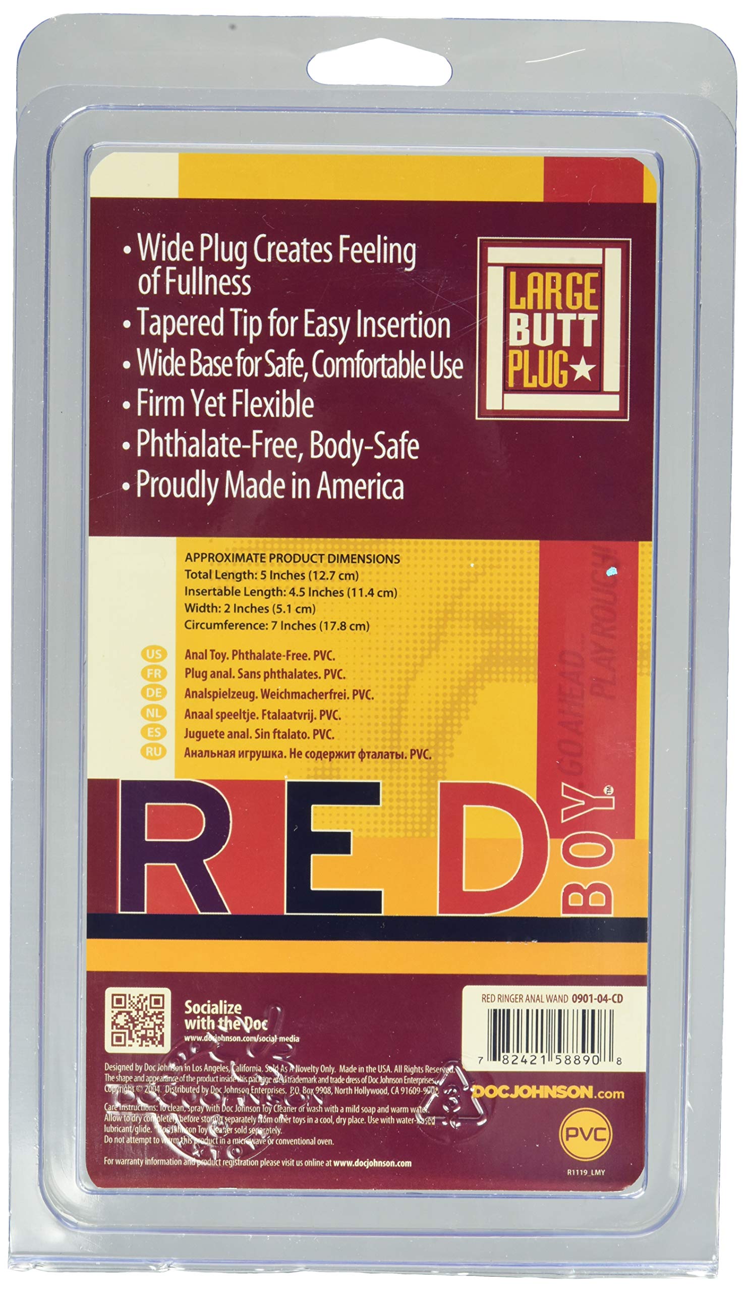 Doc Johnson Red Boy - Large Butt Plug - 5.2 in. Long and 2.2 in. Wide - Prostate Stimulating Anal Toy - For Intermediate to Advanced Anal Players - Designed to Provide a Full Feeling: Doc Johnson Red Boy - Large Butt Plug - 5.2 in. Long and 2.2 in. Wide - Prostate Stimulating Anal Toy - For Intermediate to Advanced Anal Players - Designed to Provide a Full Feeling