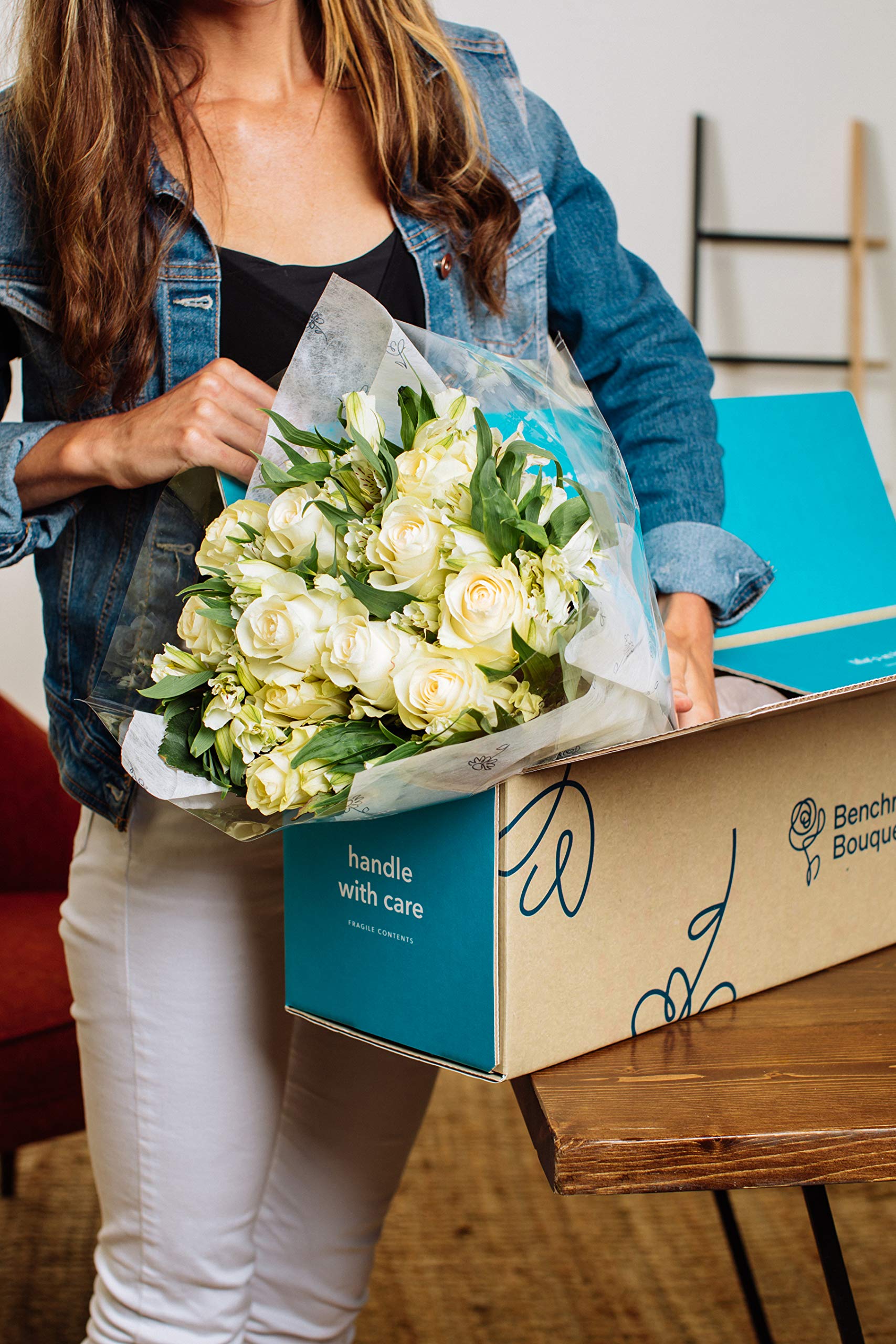 Benchmark Bouquets - Elegance Roses & Alstroemeria (Glass Vase Included) - Fresh Flowers for Delivery - Gift for Graduation, Birthday, Anniversary, Sympathy, Get Well, Congratulations: White/White