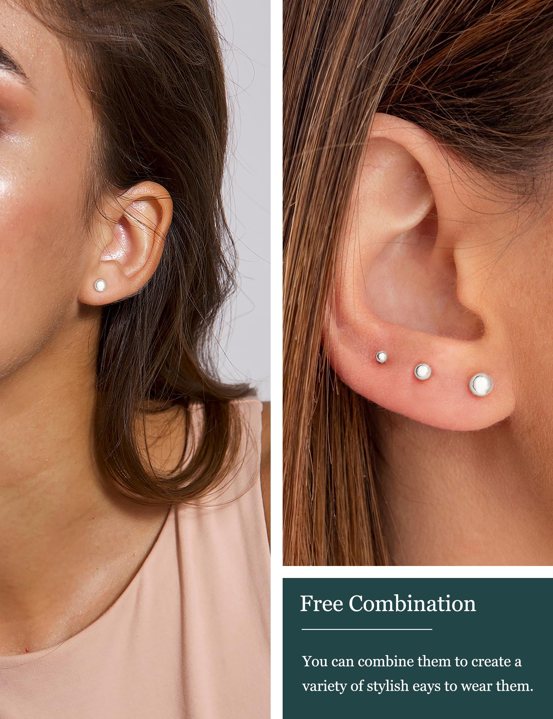 ZNBOH 3 Pairs 14k Gold Stud Earrings for Women Hypoallergenic 925 Sterling Silver Post Dainty Silver Cartilage Tragus Earrings Stacks Set Trendy Small Diamond Heart Multiple Piercing Jewelry for Men thumbnail 2