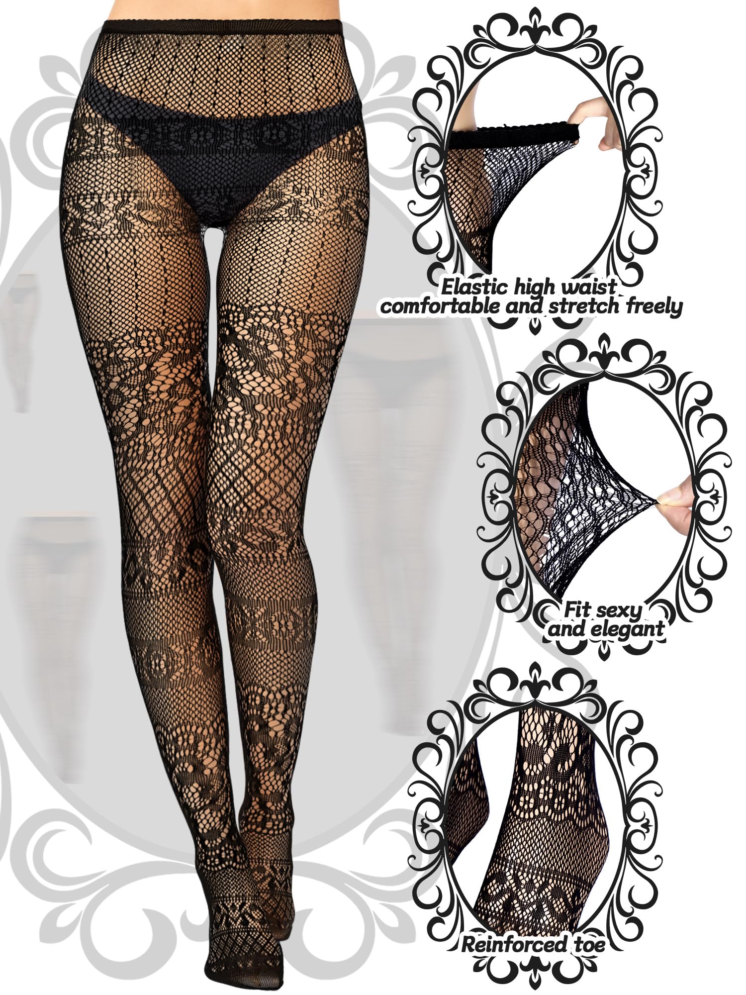 Skylety 6 Pairs Women Plus Size Fishnet Suspender Pantyhose Thigh High Stocking Garter Belt Lingerie Tights for Women L-XXXL