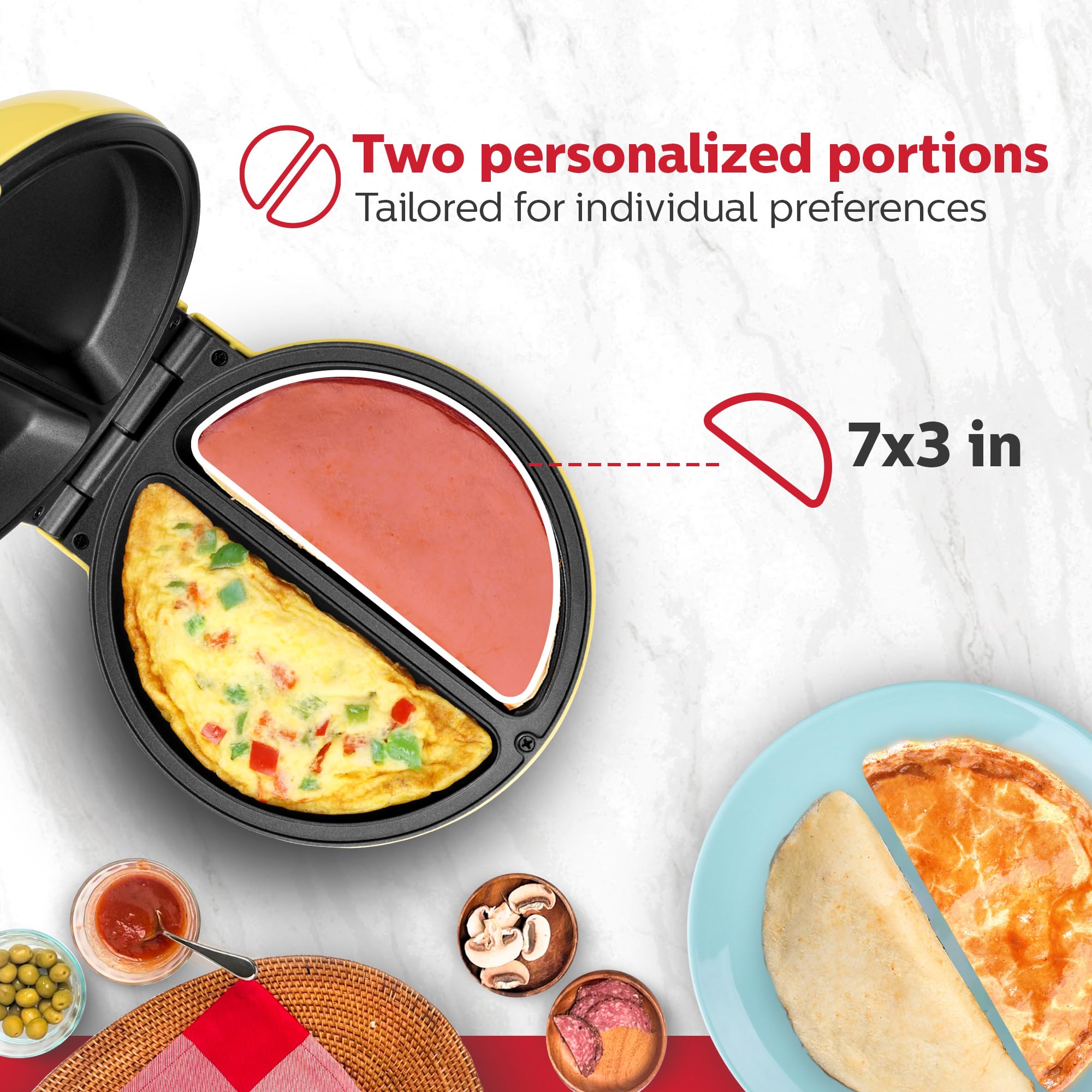 Holstein Housewares - Non-Stick Omelet & Frittata Maker, Yellow/Stainless Steel - Makes 2 Individual Portions Quick & Easy: 2 Section Yellow