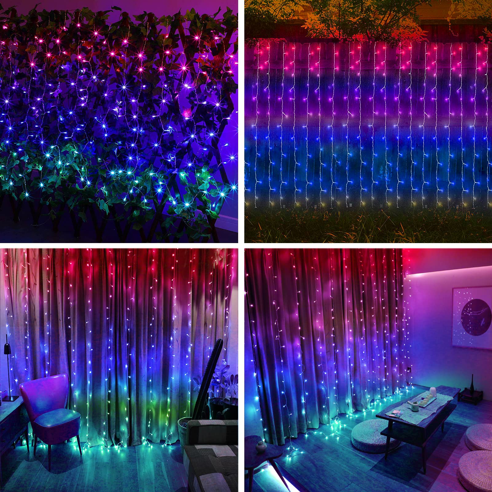 XINXIANLIAN 300LED Solar Curtain Lights Outdoor Indoor 8 Modes Solar Fairy Curtain String Lights Waterproof Twinkle Lights for Home Garden Patio Gazebo(): Multicolor