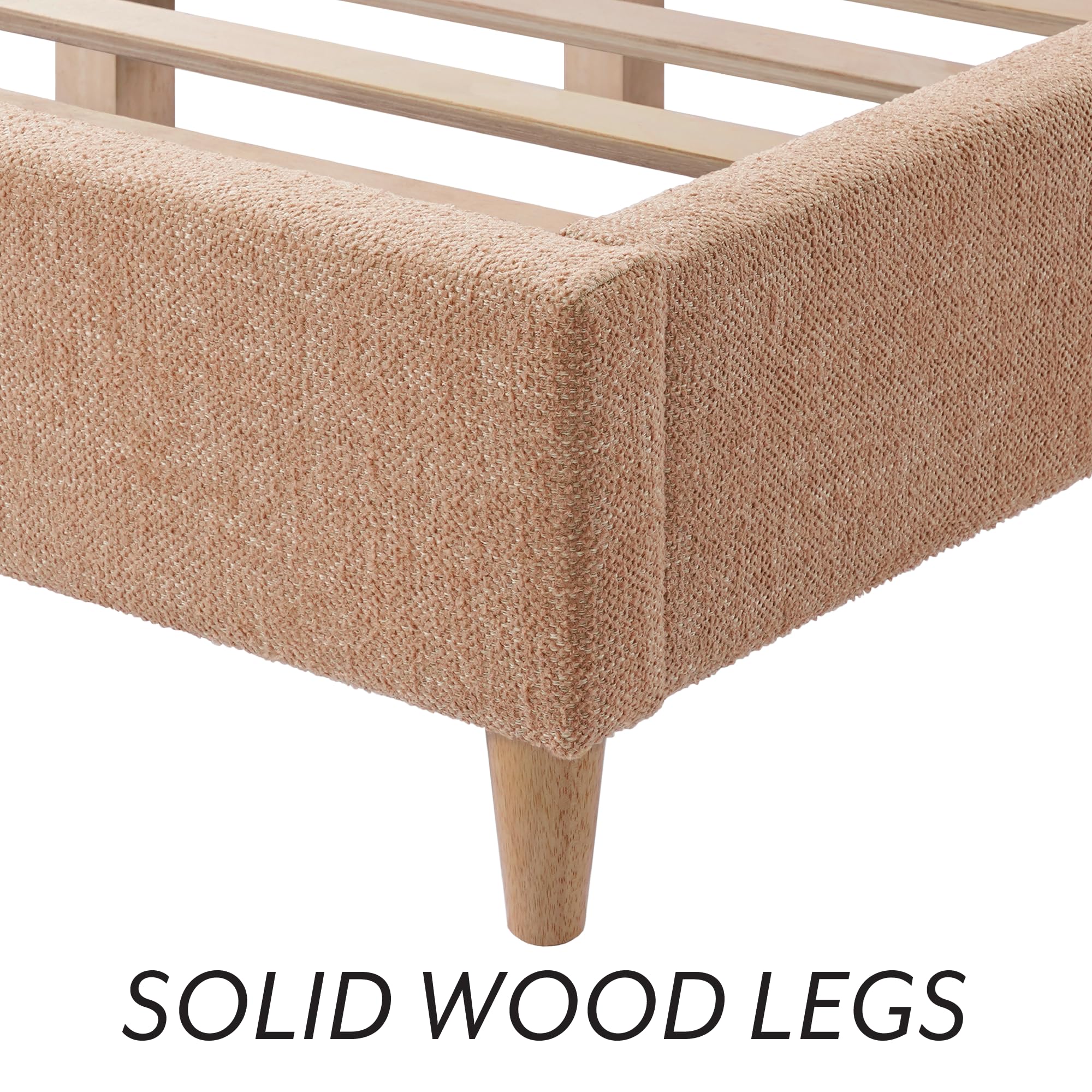 DG Casa Boucle Cloud Bed Frame with Arch Shaped Headboard, Upholstered in Soft Fabric, Platform Bed Frame with Solid Wood Legs - Boho or Modern Style - No Box Spring Needed - Queen Size