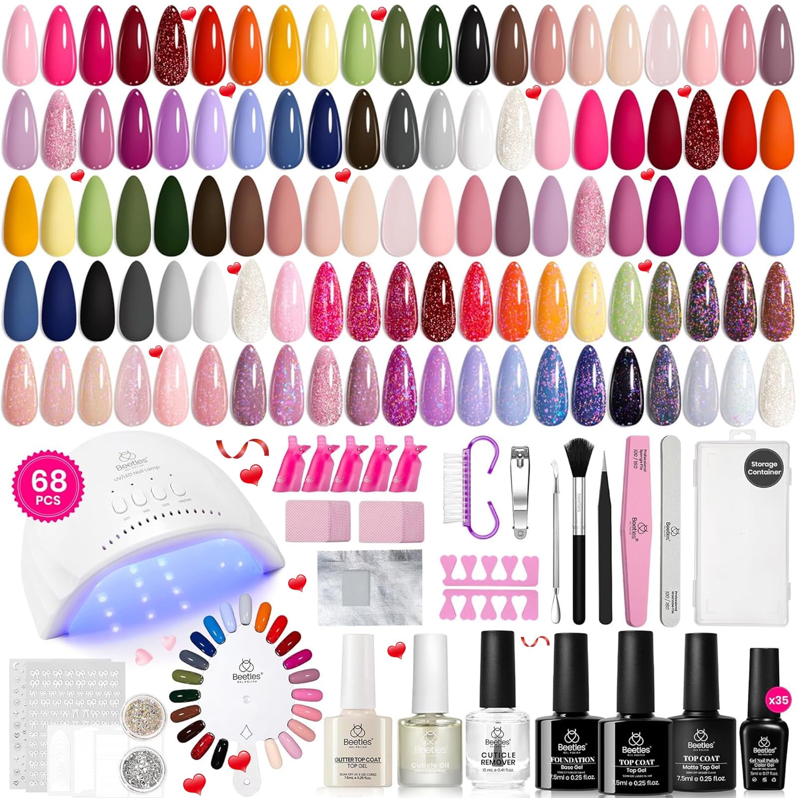 beetles Gel Polish Set Summer Gel Nail Polish Kit Pastel 36 Pcs 32 Colors with Base Top Coat Hot Pink Green Black White Burgundy Red Blue Purple Gifts for Women Fingertip Palette: 0-0 35 Colors Outfits