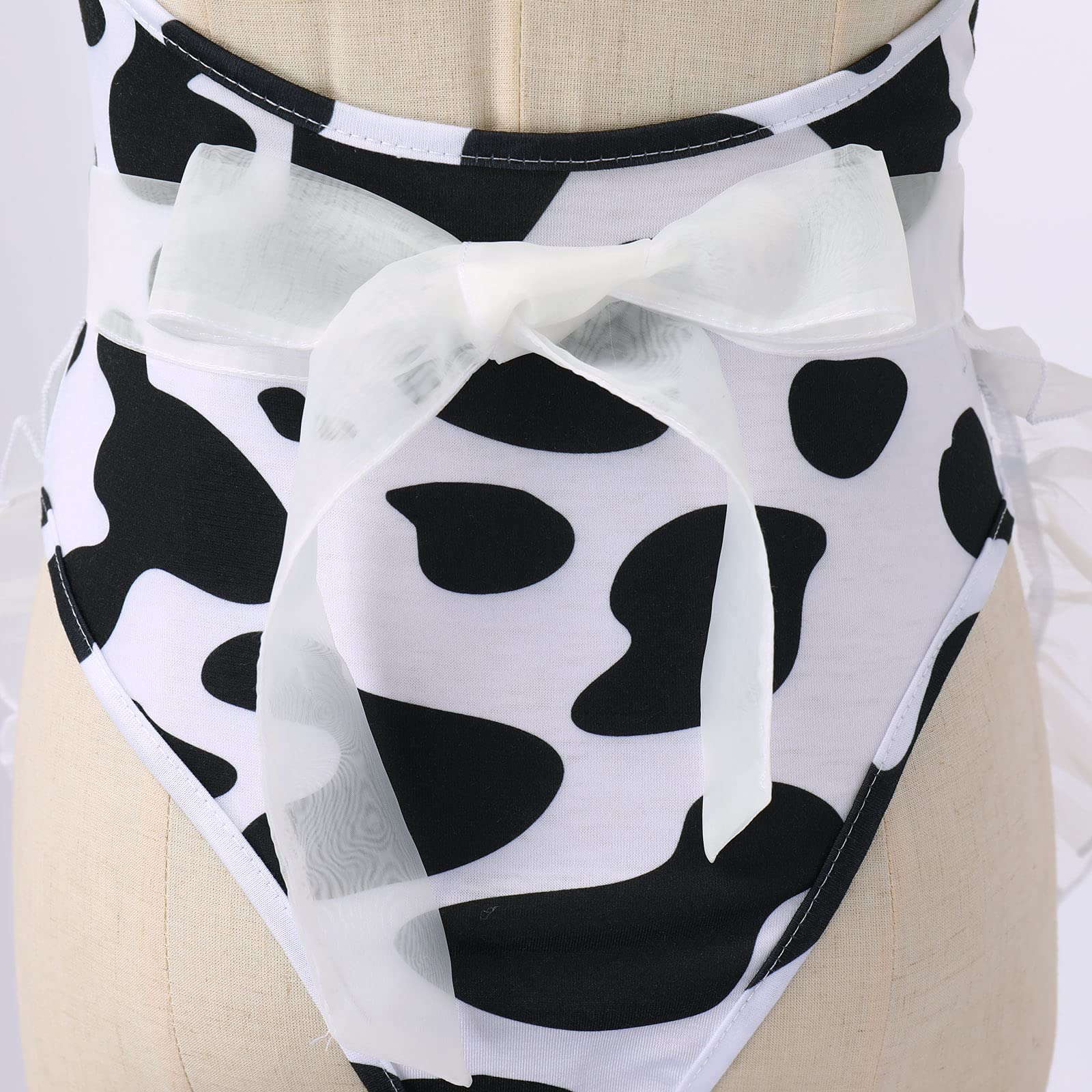 FYMNSI Women Sexy Milk Cow Lingerie Set Anime Maid Cosplay Costume Mini Bikini Bra Bodysuit with Bell Choker Stockings Outfit: One Size Cow Bodysuit Skirt