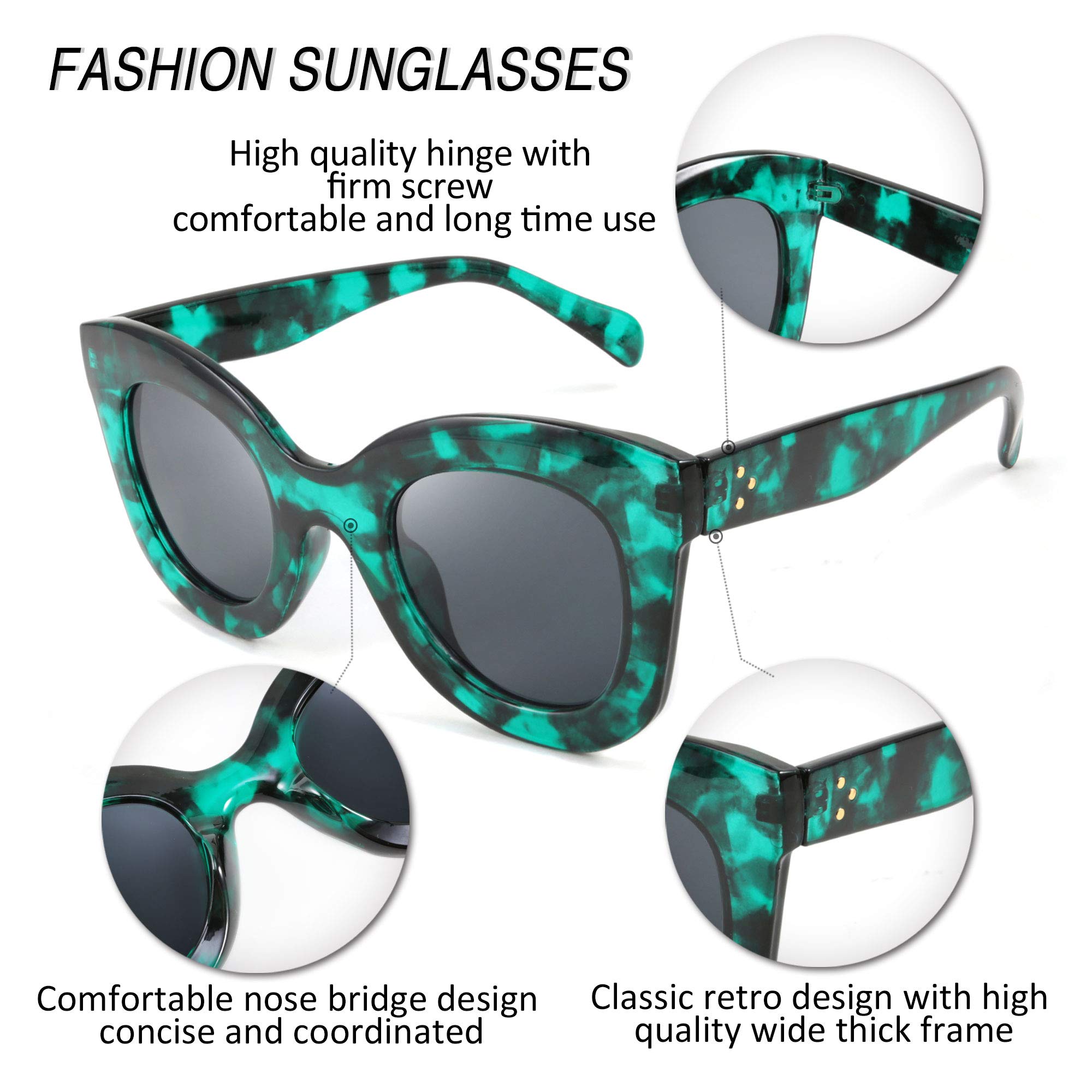 FEISEDY Retro Oversized Square Horn Sunglasses Semi Cat Eye Butterfly Glass Big Thick Bold Frame B2572 thumbnail 5