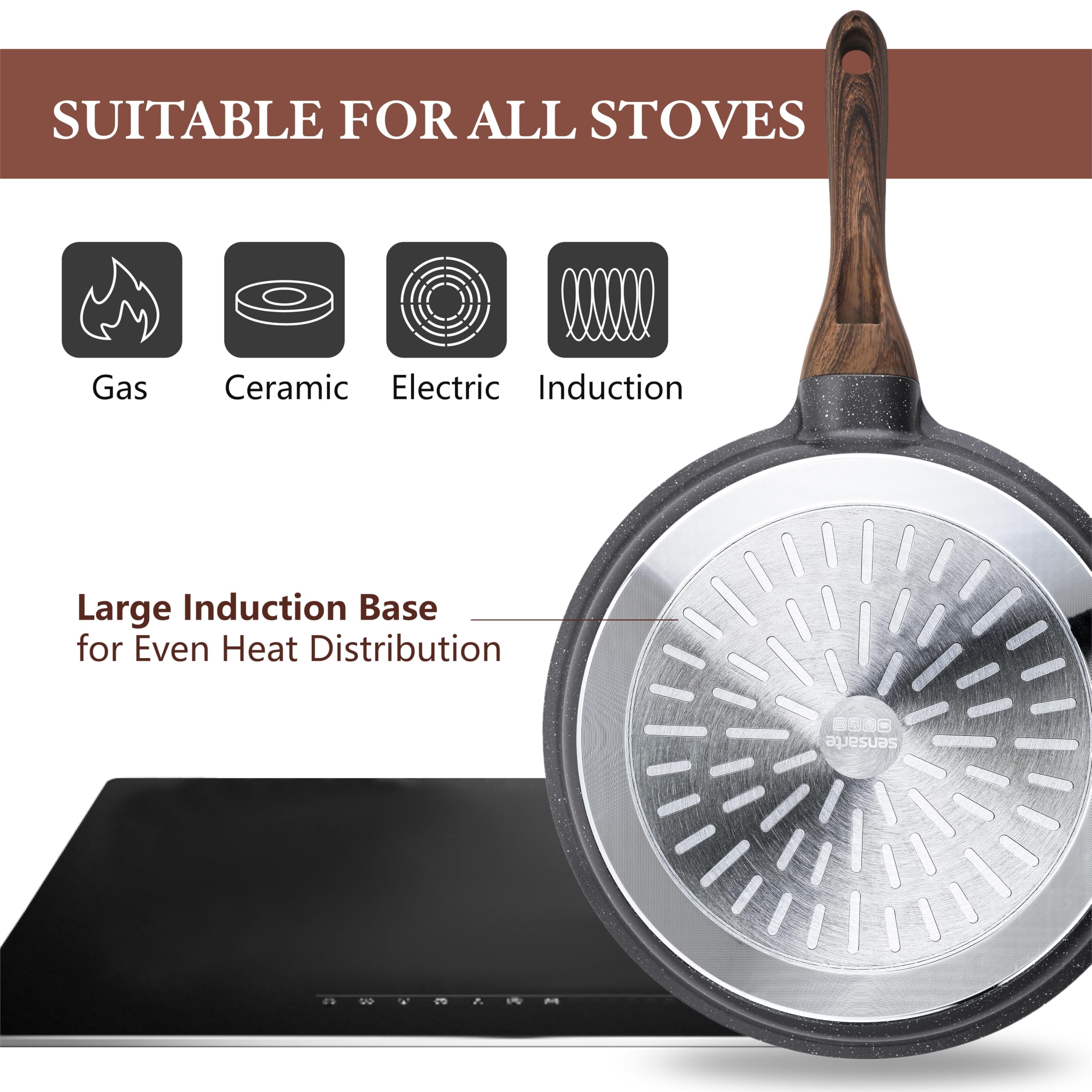 SENSARTE Nonstick Cookware Set 13-Piece, Non Stick Pots and Pans Set with Swiss Granite Coating, Healthy Kitchen Cooking Set, Stay-Cool Handles, PFOA Free: Gray