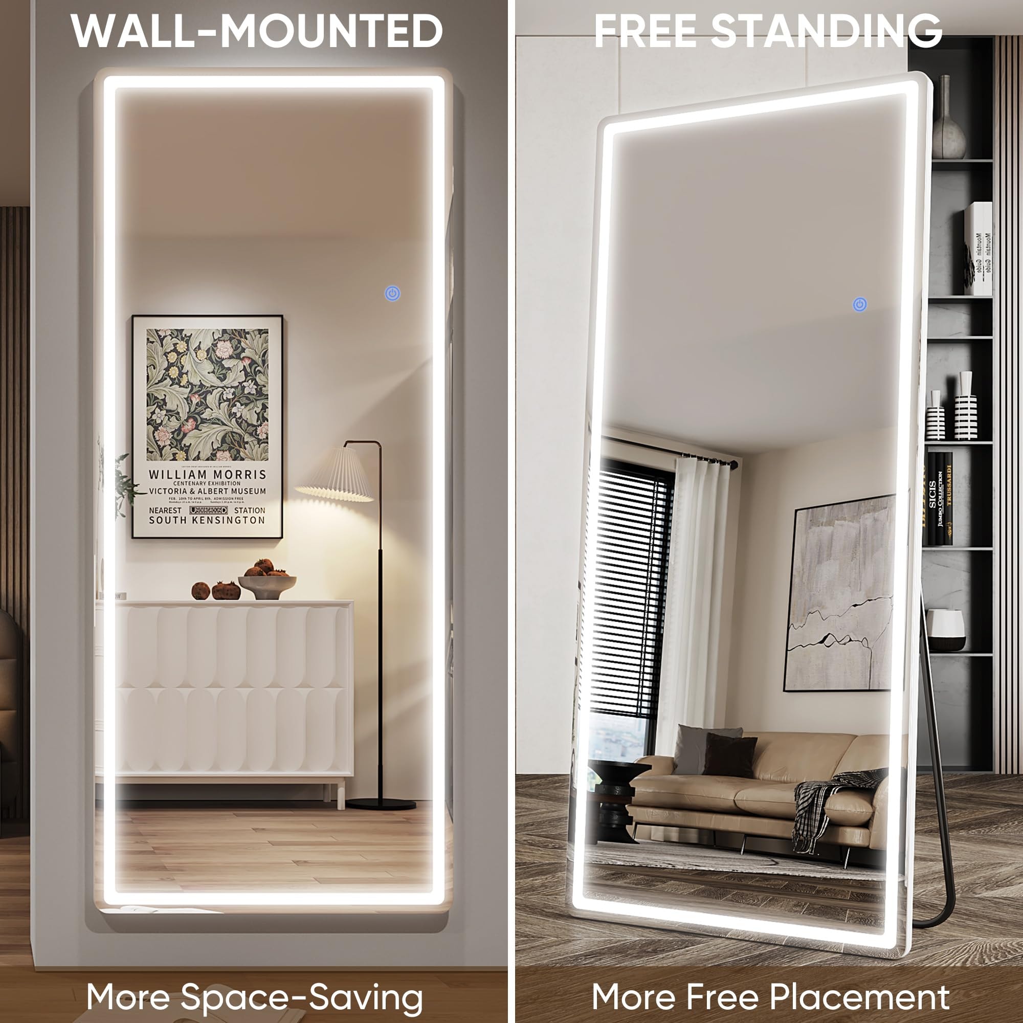 Antok LED Full Length Mirror, 71" x 28" Lighted Floor Standing LED Mirror Full Length,Hanging Mirrors with Stand Free Standing Floor Mirrors for Bedroom (Rect) - Image 6