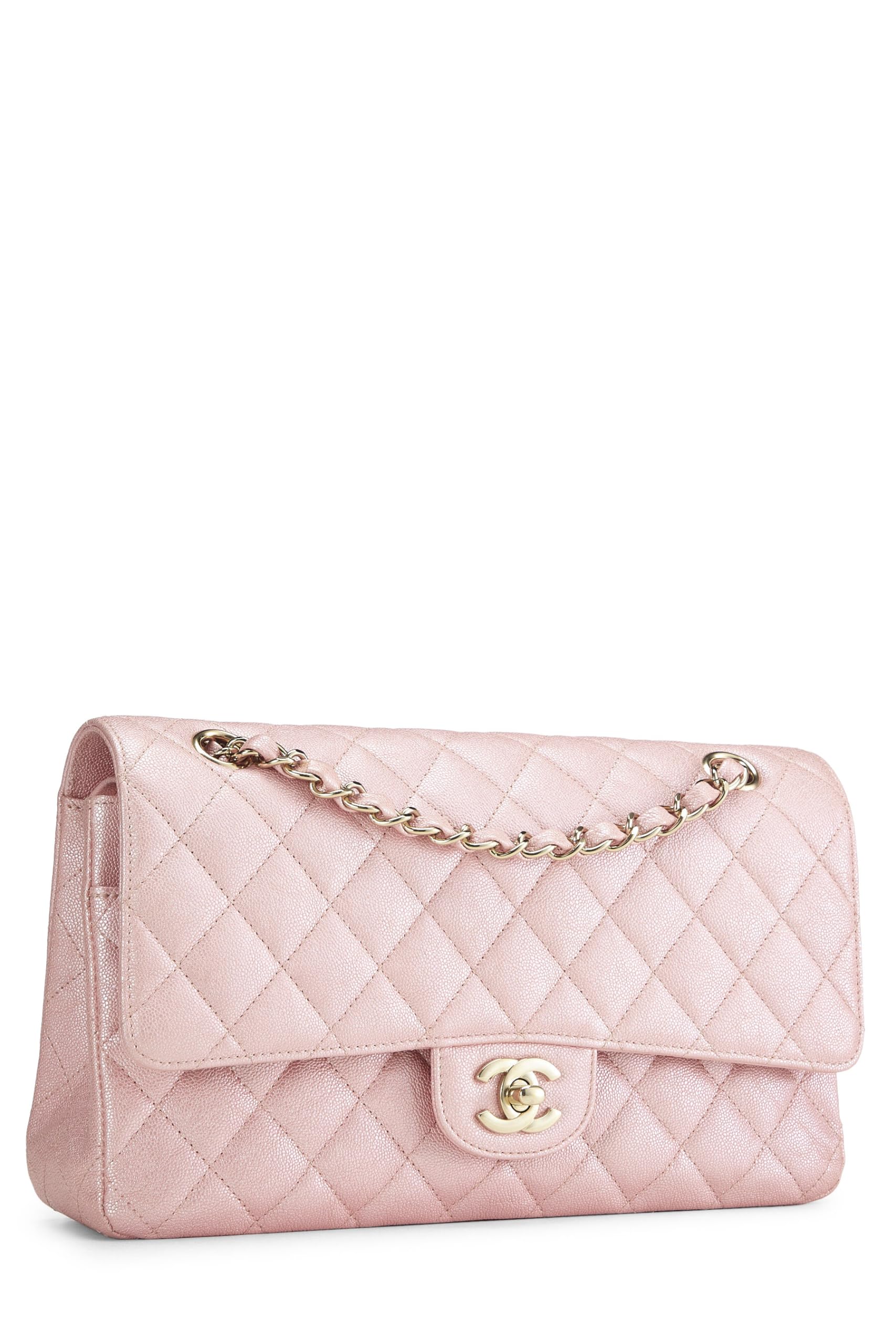 Chanel, Pre-Loved Iridescent Pink Quilted Caviar Classic Double Flap Medium, Pink: Chanel, Pre-Loved Iridescent Pink Quilted Caviar Classic Double Flap Medium, Pink