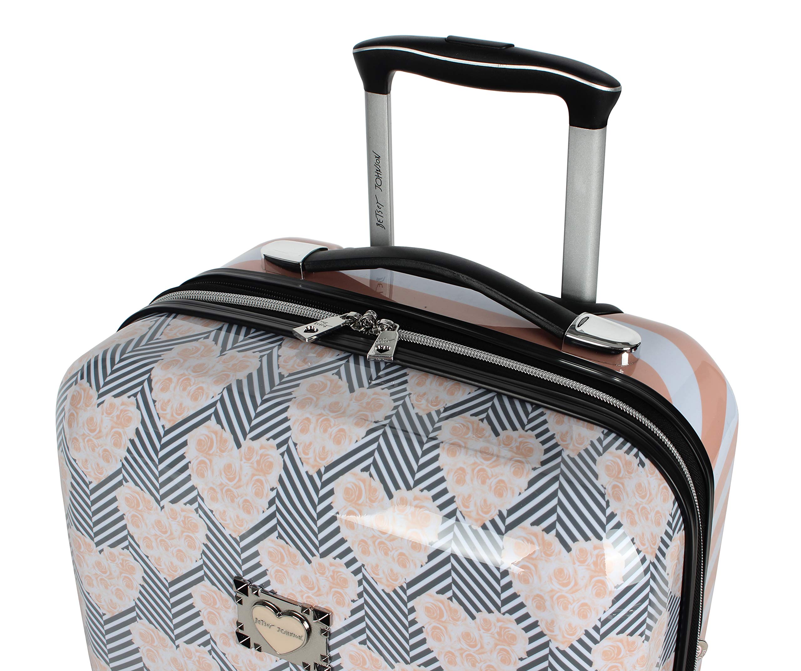 Betsey Johnson Designer Luggage Collection - Expandable 3 Piece Hardside Lightweight Spinner Suitcase Set (): Chevron Hearts