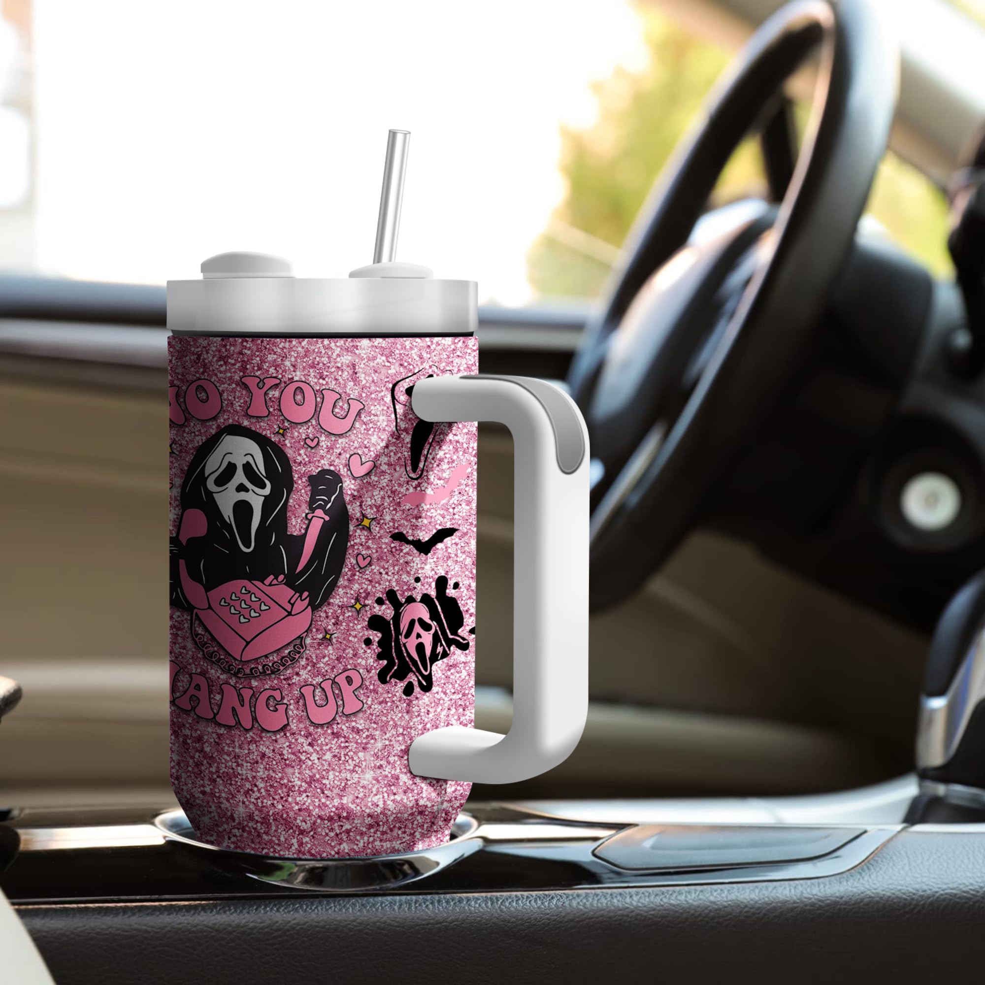 Equoza Horror Scary Face Halloween Ghostface Tumbler for Women Girls Spooky Vibes  Horror Scary Face Theme Decor Insulated Cup with Lid Vacuum Stainless Steel Coffee Mug Stemless Cup (Pack of 1): 30oz