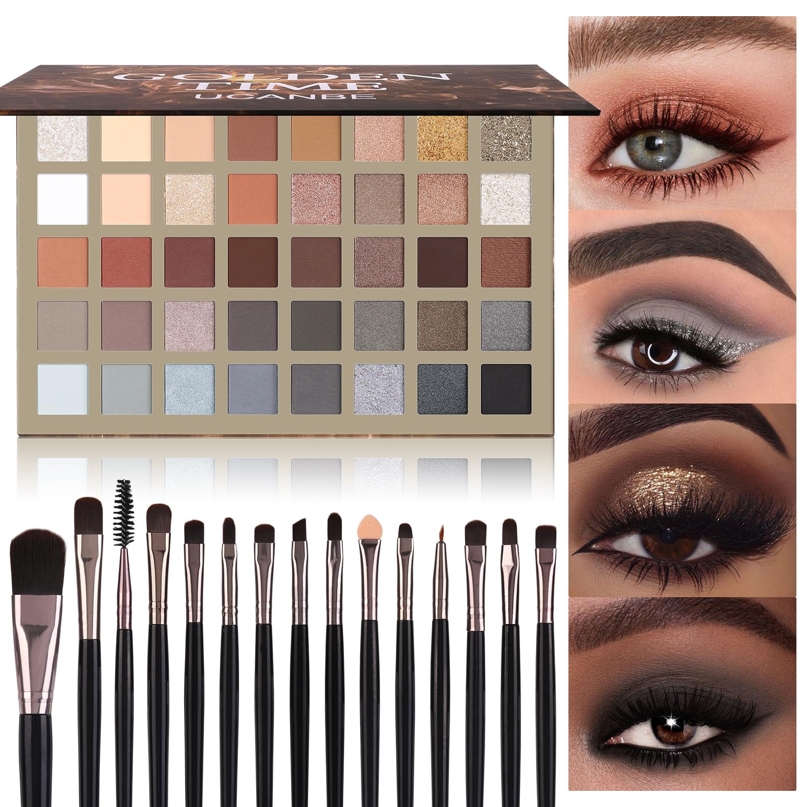 UCANBE 54 Colors Splashy Candies Eyeshadow Palette + 15pcs Makeup Brush Set, Highly Pigment Matte Metallic Shimmer Glitter Eye Shadow Bright Color Long Lasting Waterproof Easy Blending Make Up Pallet: Palette B + Brushes