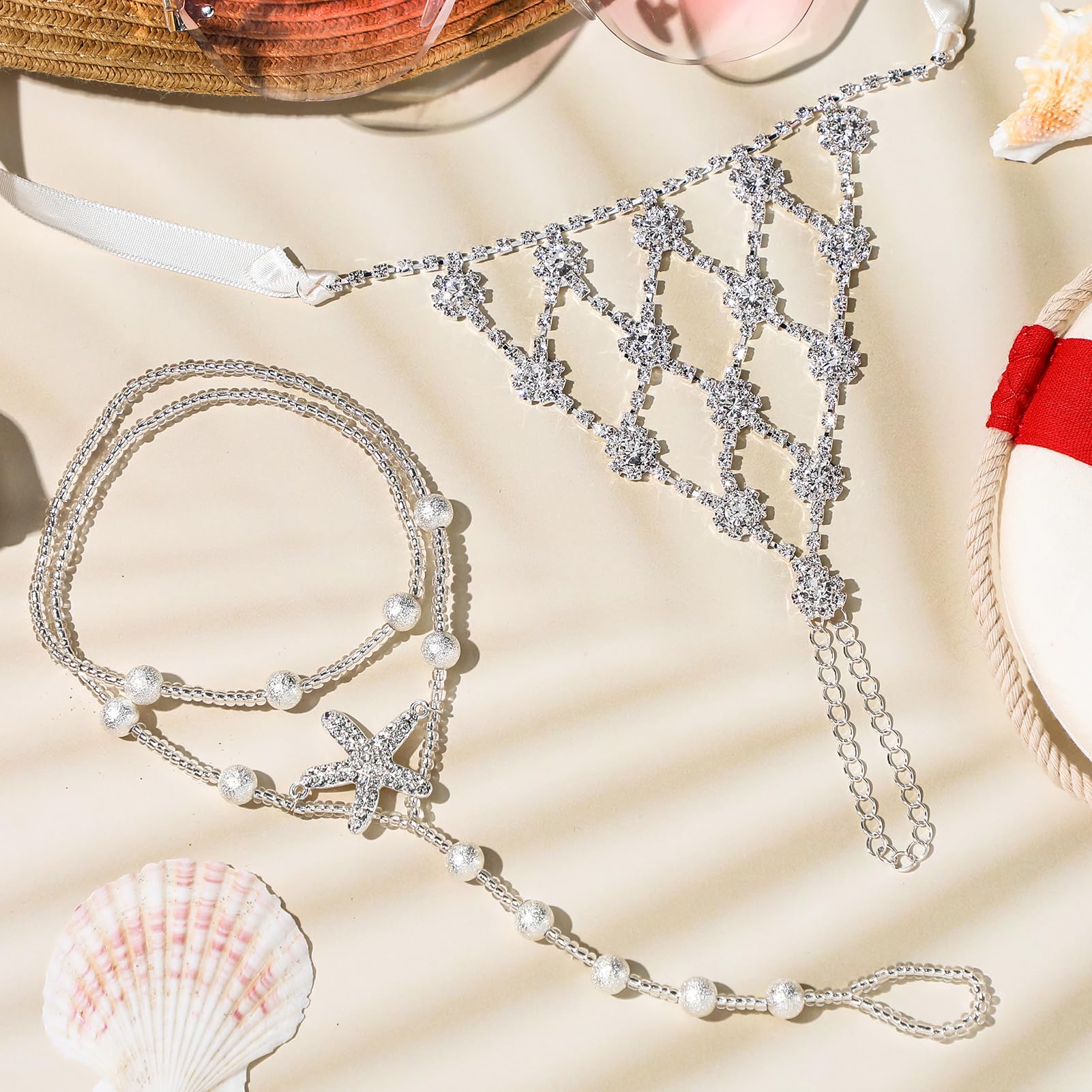 2 Pairs Barefoot Sandals- Beach Anklet Chain with Starfish for Women Lady's Beach Wedding Foot Jewelry Party Accessories: Beads,Chain,Simple