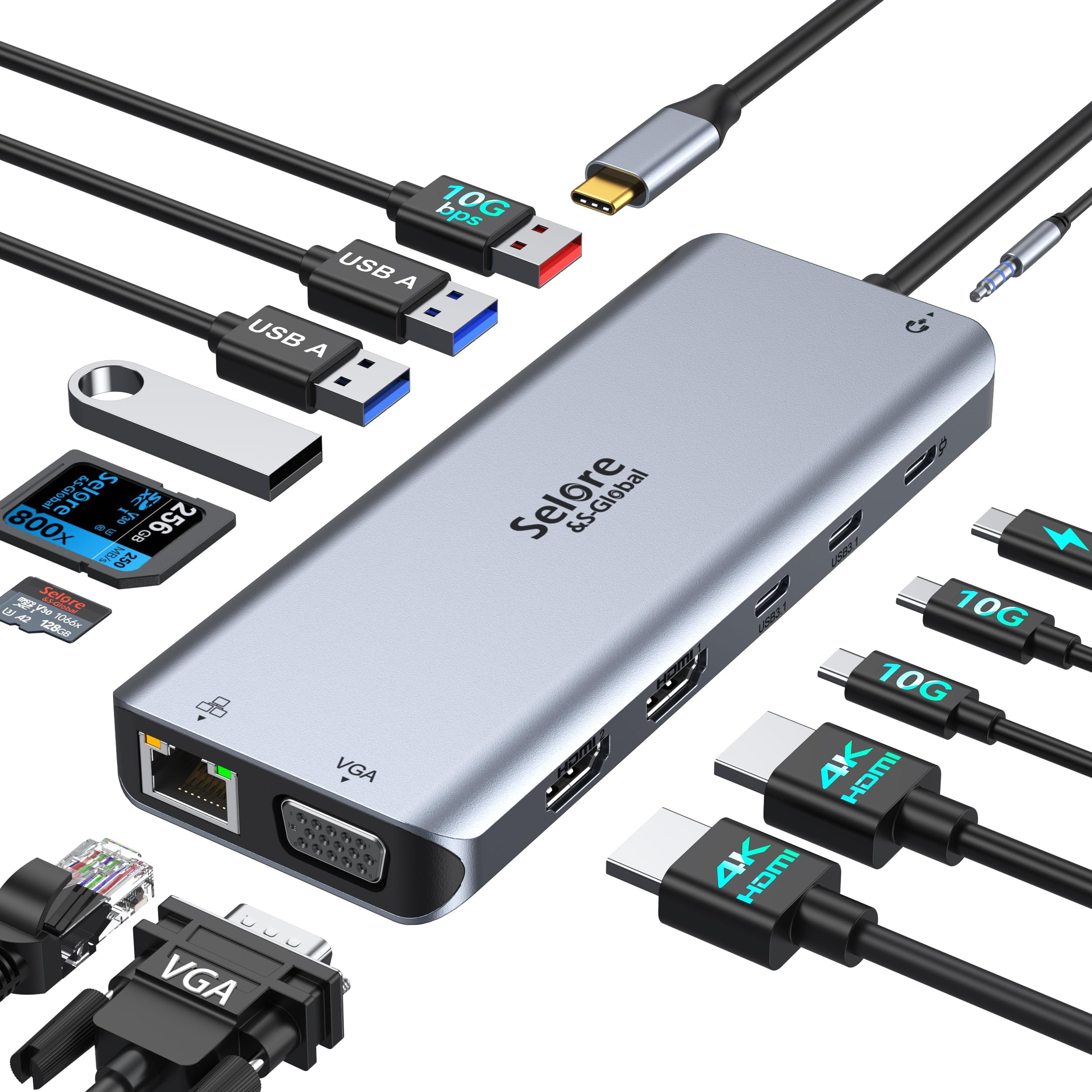 USB C Adapter HDMI Hub for MacBook Pro/Air M1 M2 M3 2024 2023 13" 15" 16",Mac USB Adapter 7-in-2, MacBook Accessories with HDMI,Thunderbolt 3, USB C and 2 USB A 3.0 Data Ports, SD&microSD Card Reader: Dual HDMI Docking Station