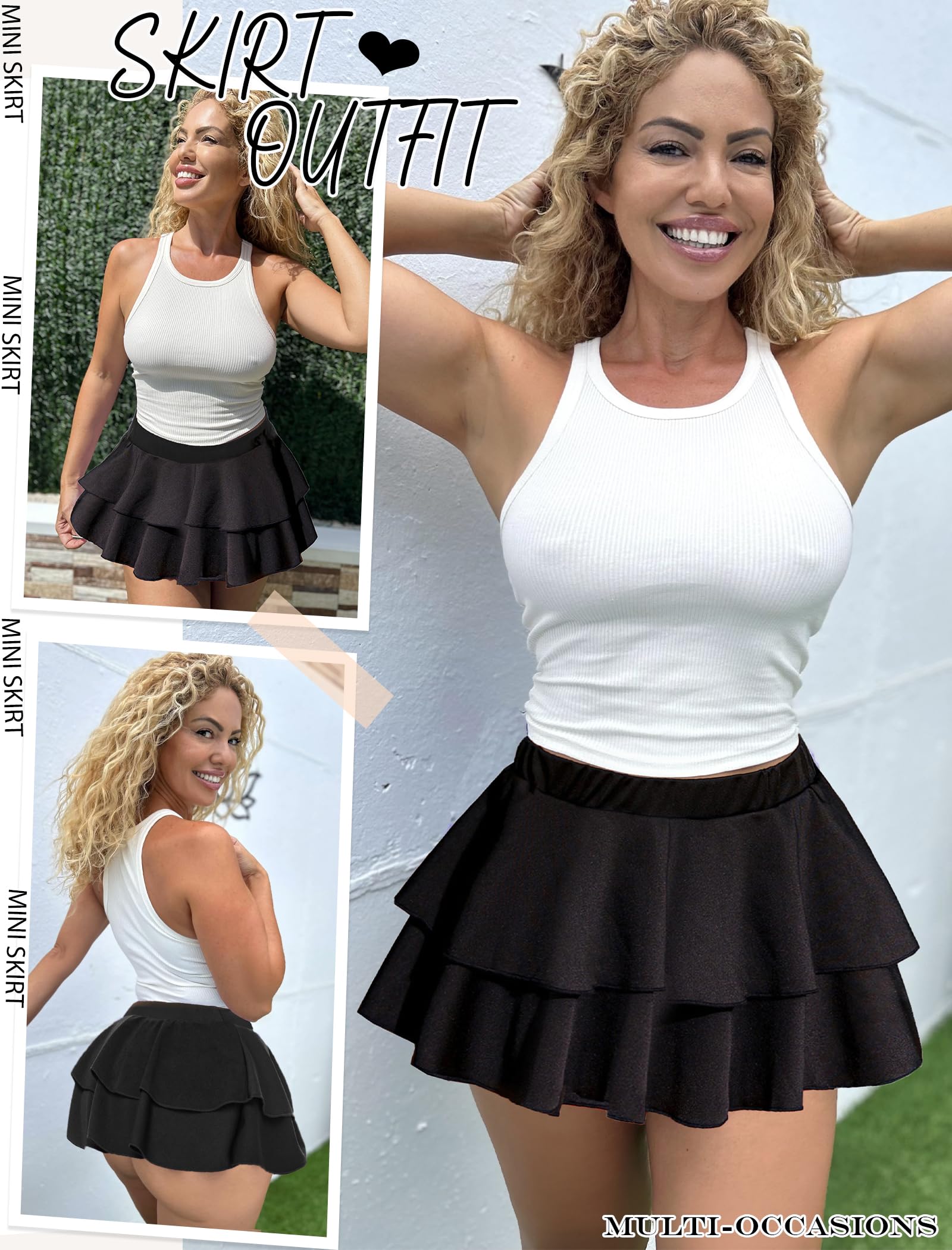 Avidlove Womens Pleated Mini Skirt Solid Ruffle Lingerie Skirts Layered Y2K Plaid Outfit for Schoolgirl Role Play XS-4XL: 3X-Large 1_black