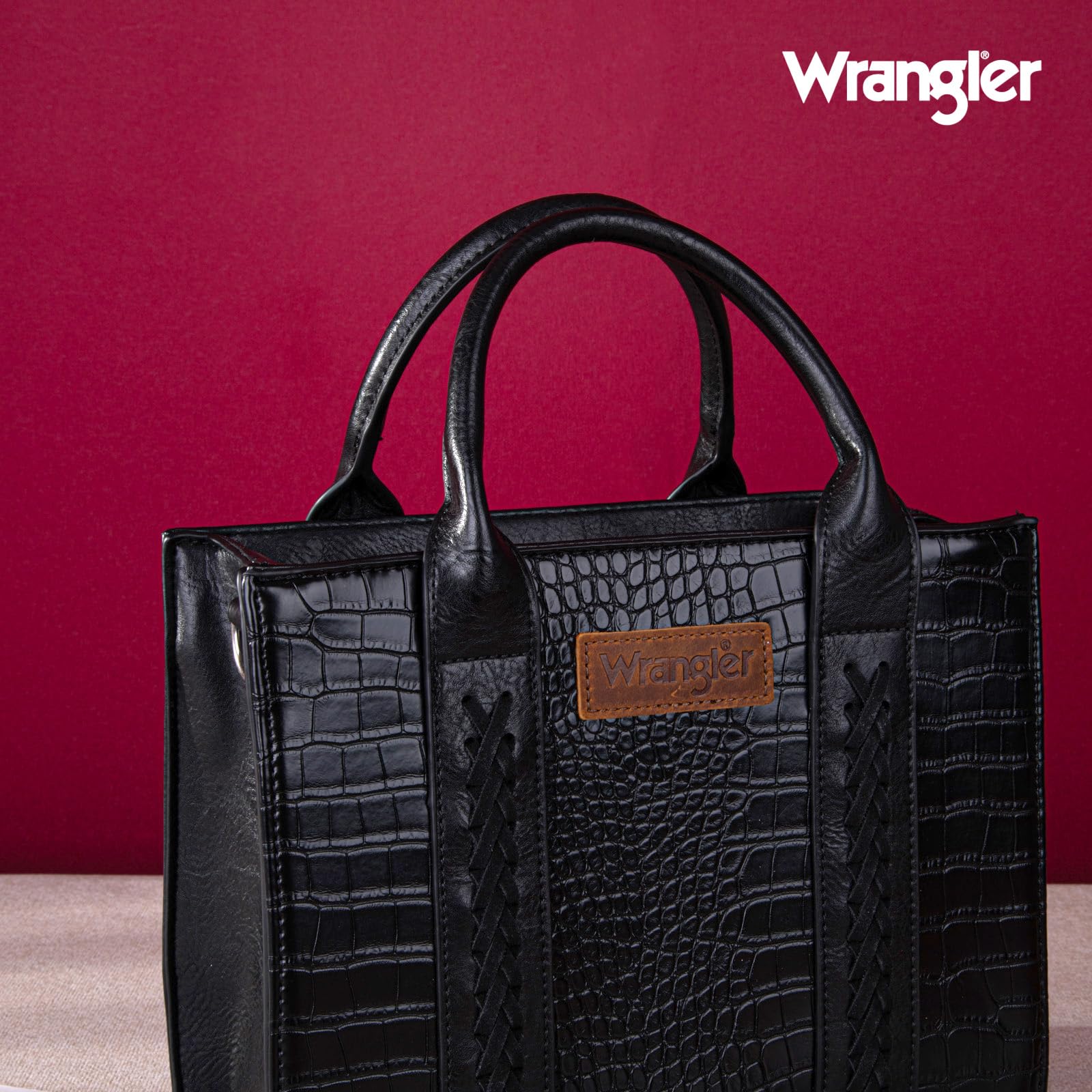 Wrangler Medium Tote Bag for Women Designer Satchel Handbags Top-handle Purses with Strap: Crocodile-black