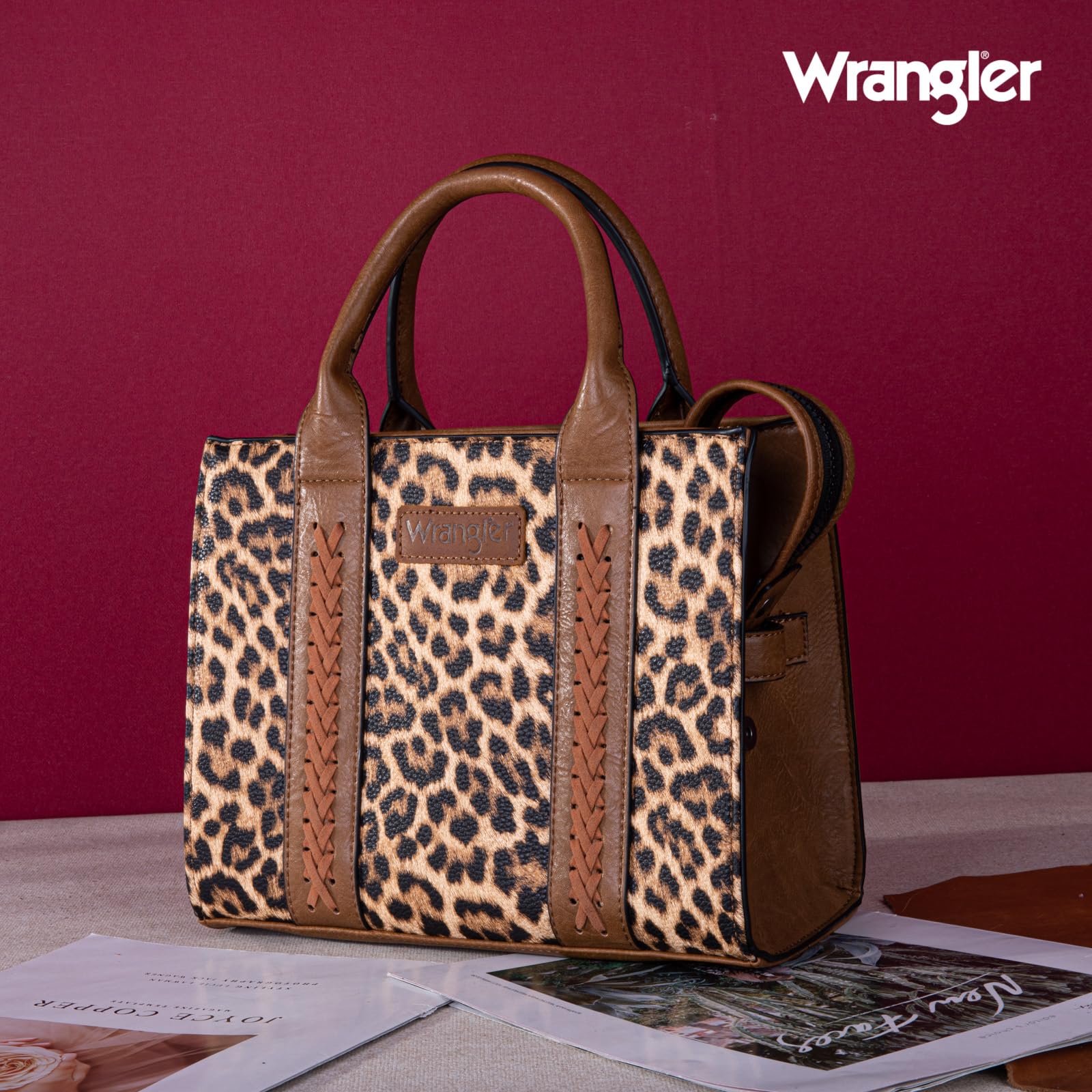 Wrangler Medium Tote Bag for Women Designer Satchel Handbags Top-handle Purses with Strap: Leopard Print