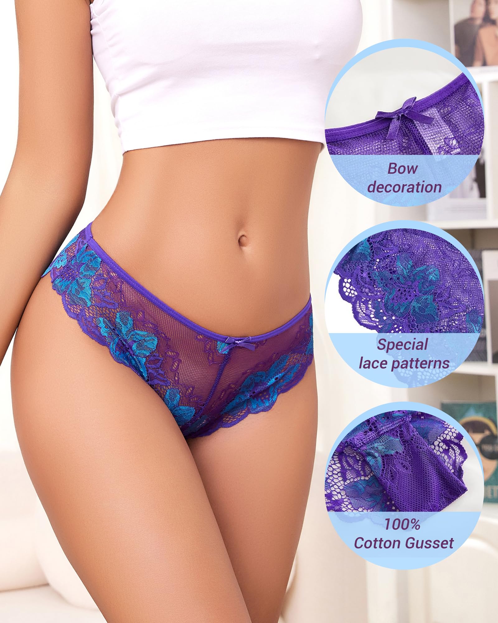UGDUCK Lace Underwear for Women Sexy Cheeky Panty Seamless Women's Underwear Hipster Ladies No Show Breathable Bikini 3 Pack: Small Multicolor-a