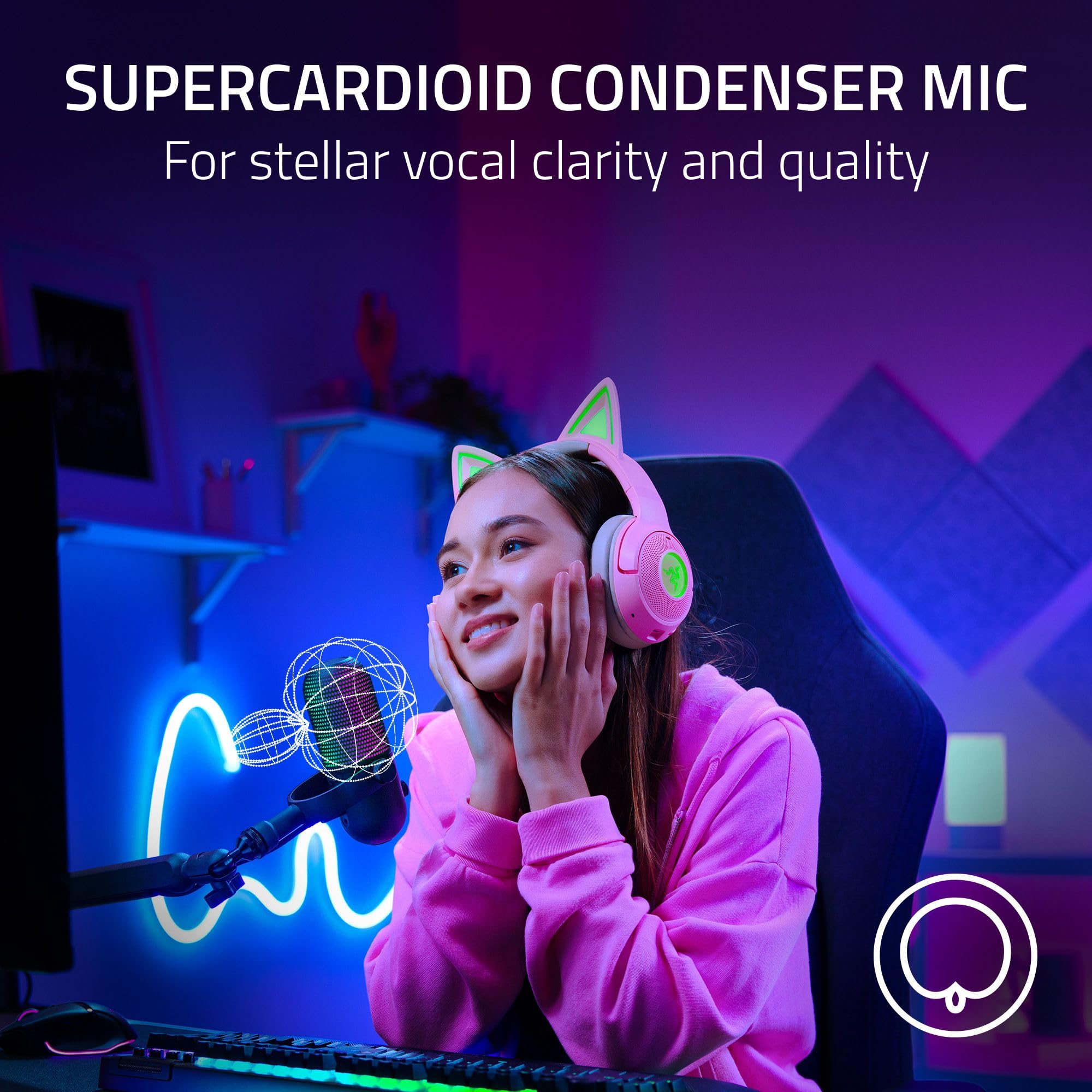 Razer Seiren V3 Chroma RGB USB Microphone: Stream & Game Reactive Lighting - Tap-to-Mute Sensor - Condenser Mic - Digital Gain Limiter & Shock Absorber - PC, Discord, OBS Studio, XSplit -: Black