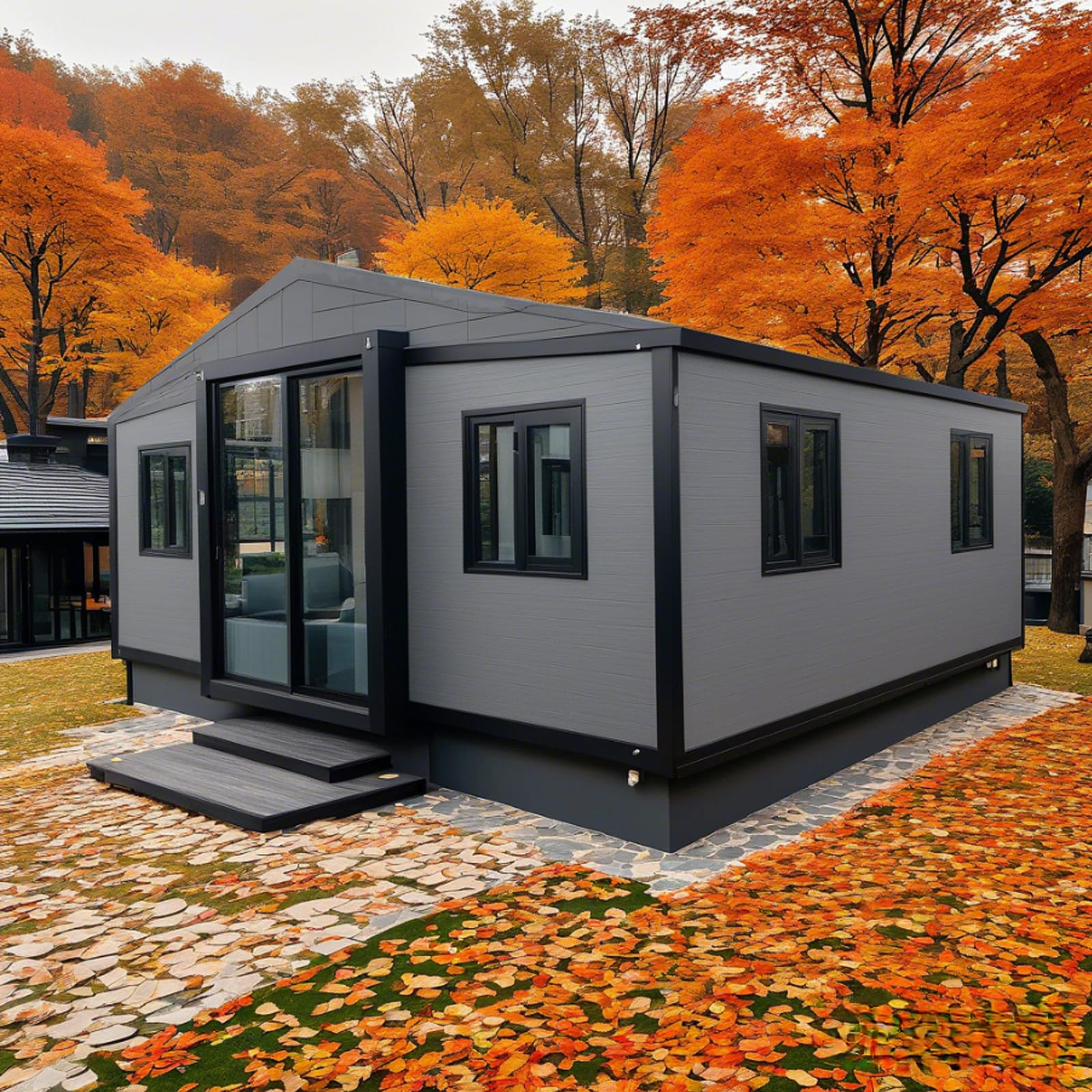 Prefab Tiny Home for Sale, 20ft Expandable Container House Contains 2 Bedrooms, Kitchen and Bathroom Tiny House to Live in for Adults Mobile Foldable Home