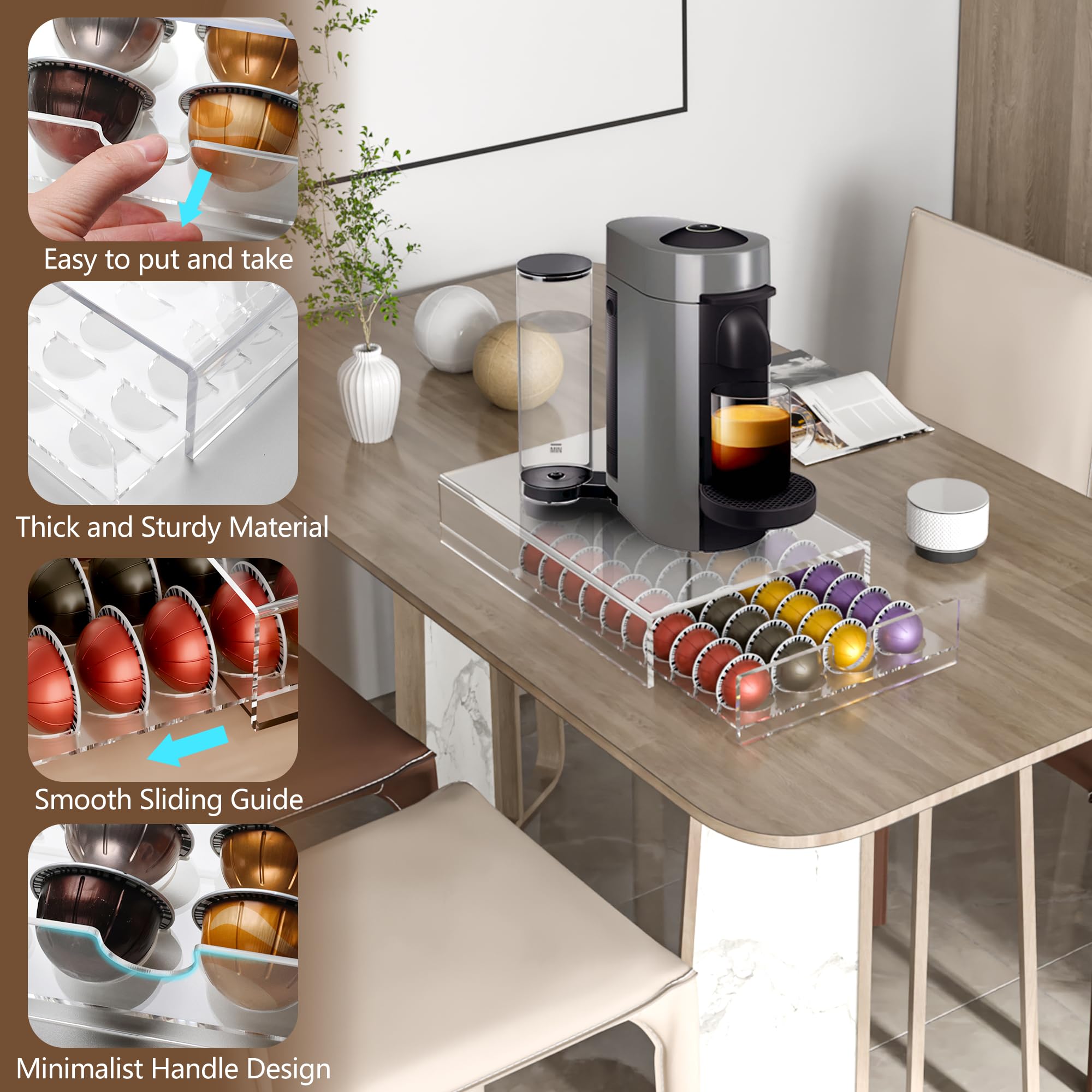 Acrylic Coffee Pod Organizer for Nespresso Vertuo Pod Holder 40 Pods Clear Vertuo Pod Storage Drawer thumbnail 5