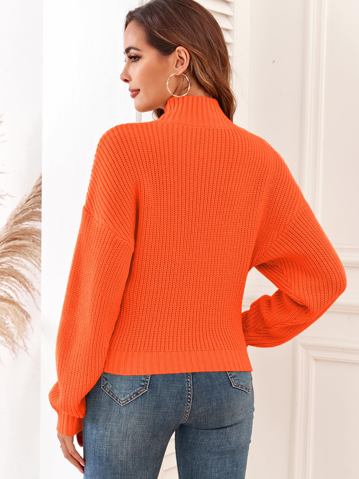 ZAFUL Women's Cropped Turtleneck Sweater Lantern Sleeve Ribbed Knit Pullover Sweater Jumper