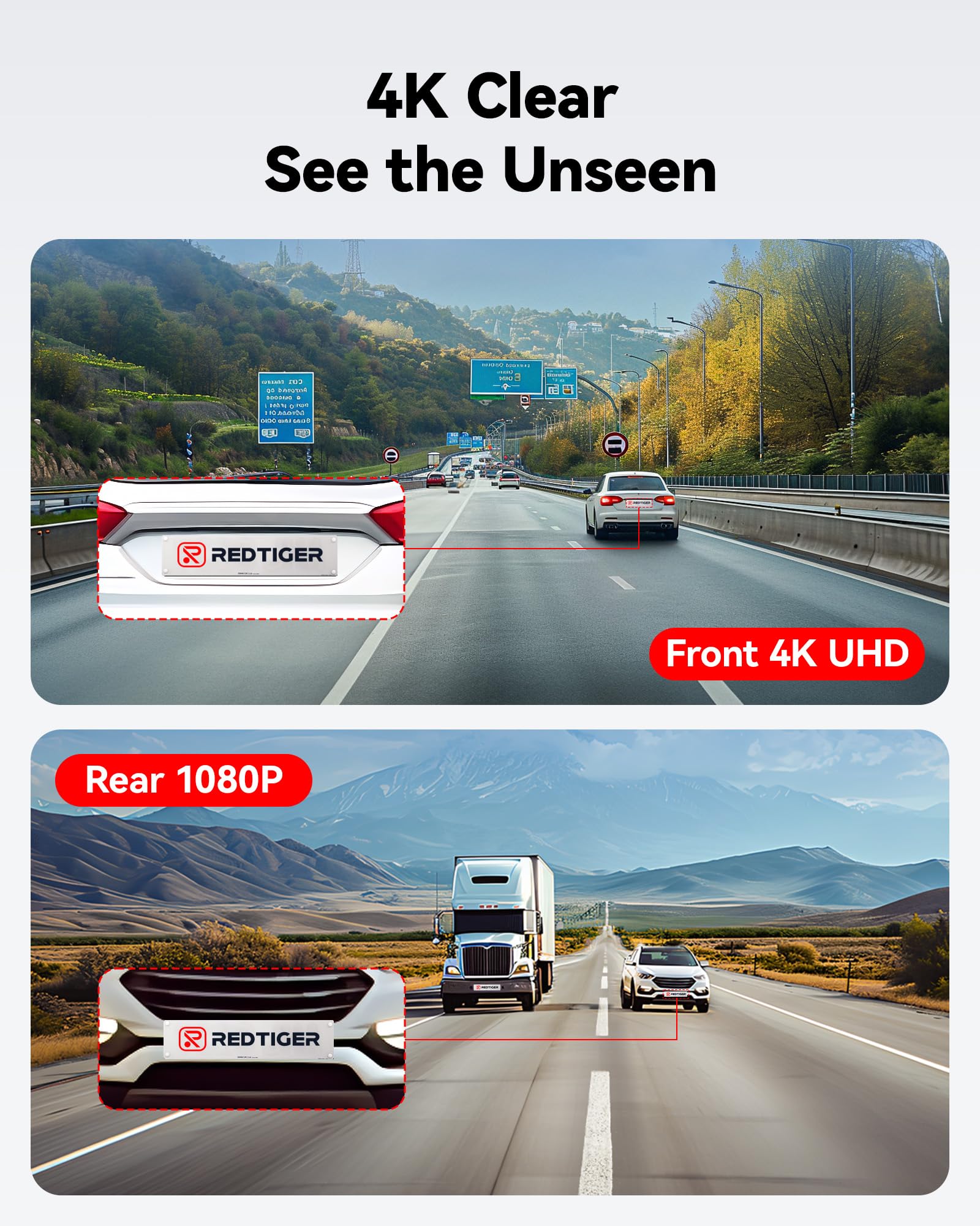 REDTIGER Dash Cam Front Rear, 4K/2.5K Full HD Dash Camera for Cars, Included 32GB Card, Built-in Wi-Fi GPS, APP Control, 3.18" IPS Screen, Night Vision, Wide Angle, WDR, 24H Parking Mode(F7NP)