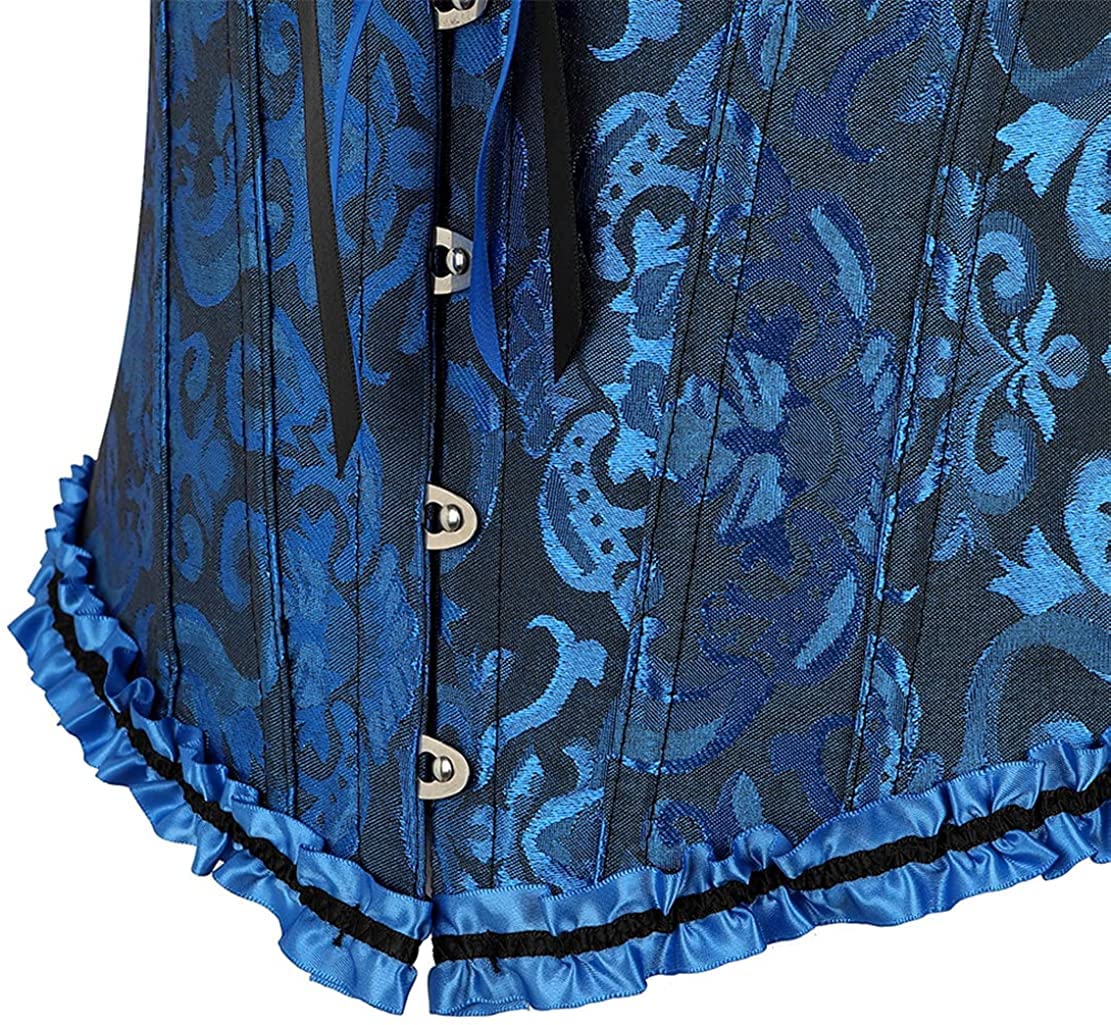 SZIVYSHI Corset Tops for Women, Bustier Shapewear Lingerie, Lace Waist Push Up Bodysuit: X-Small Black and Blue