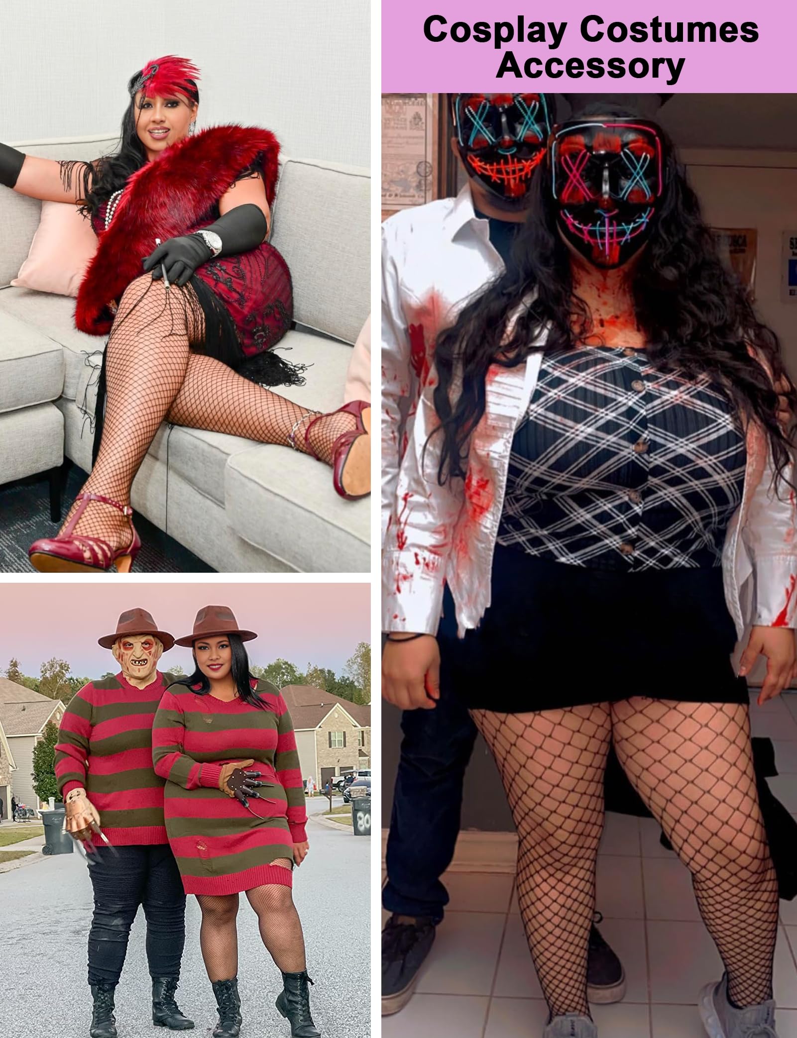 Buauty Plus Size Fishnet Stockings for Women - 3 Pairs Sexy Fishnets Tights, Halloween Fish Net Stockings,Gothic Clothes thumbnail 5