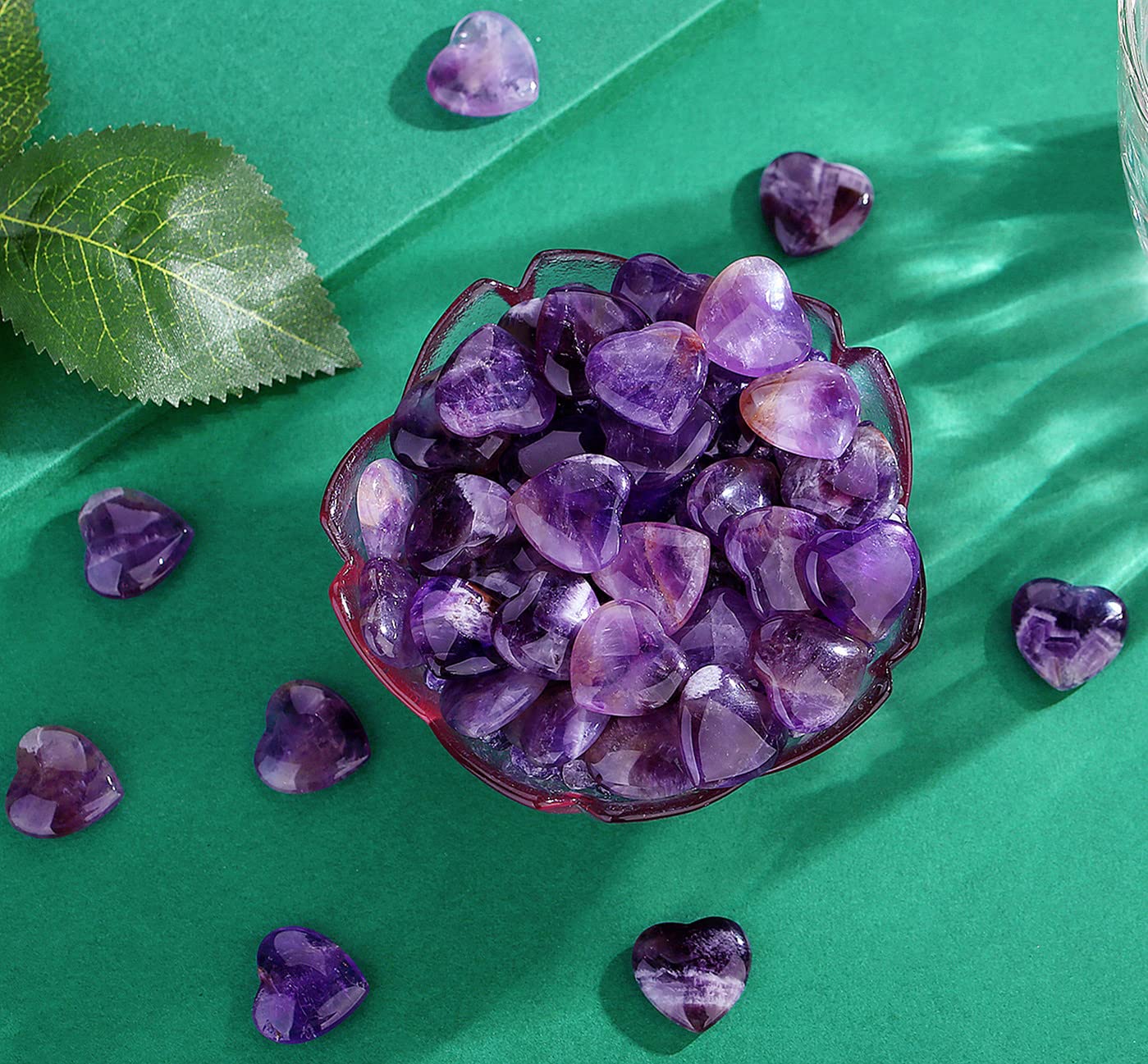 20 PCS Rose Quartz Heart Crystals Natural Crystal Polished Healing Cute Mini Pocket Stones Palm Thumb Love Gemstones Set Bulk Wholesale Reiki Energy Balancing Meditation Pink Heart Gifts for Mother Women: Amethyst - 20PCS