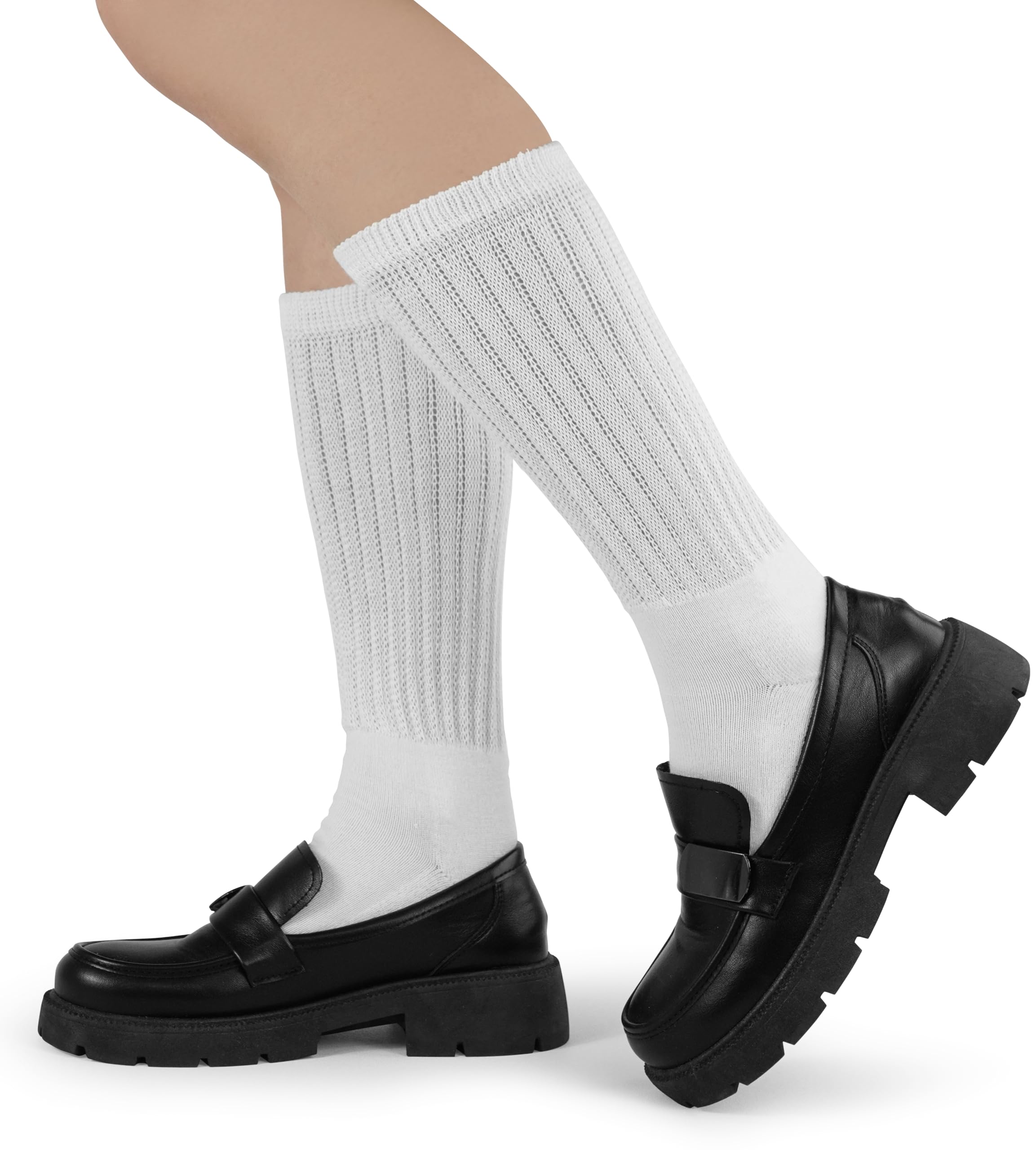 BomKinta Crew Slouch Socks Women - Retro Scrunch Short Sock - Soft Solid Ankle Socks Size 5-11: White White White -3 Paris