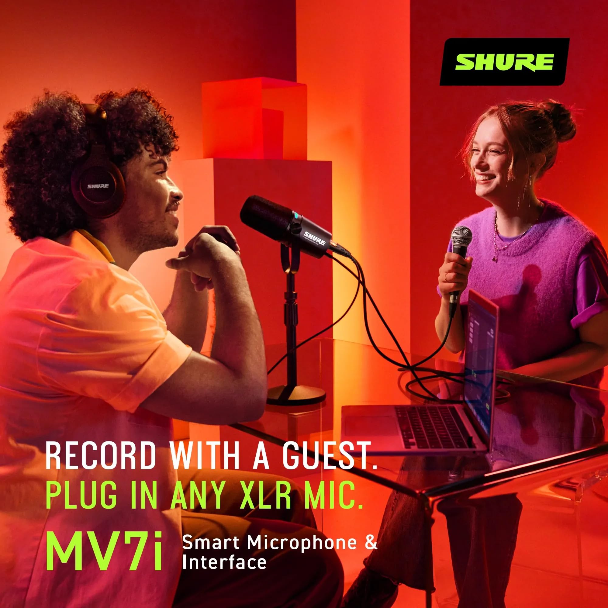 Shure MV7+ Podcast Dynamic Microphone. OBS Certified, Enhanced Audio, LED Touch Panel, USB-C & XLR Outputs, Auto Level Mode, Digital Pop Filter, Reverb Effects, Podcasting, Streaming, Recording -White: Interface